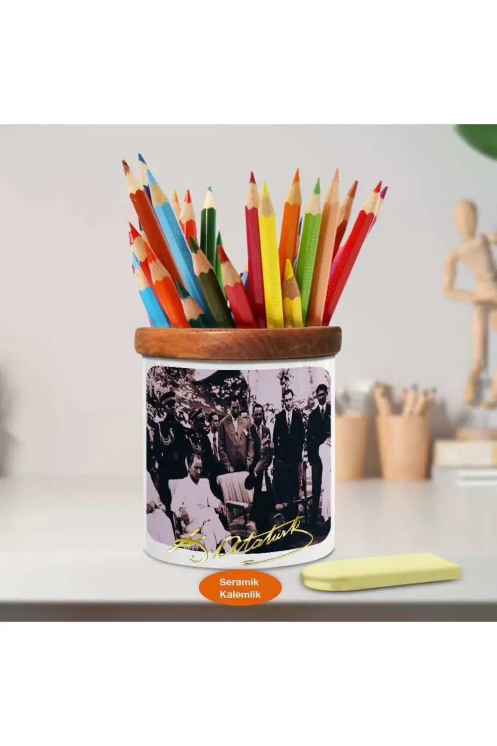 Mustafa Kemal Atatürk Ahşap Seramik Kalemlik - S124