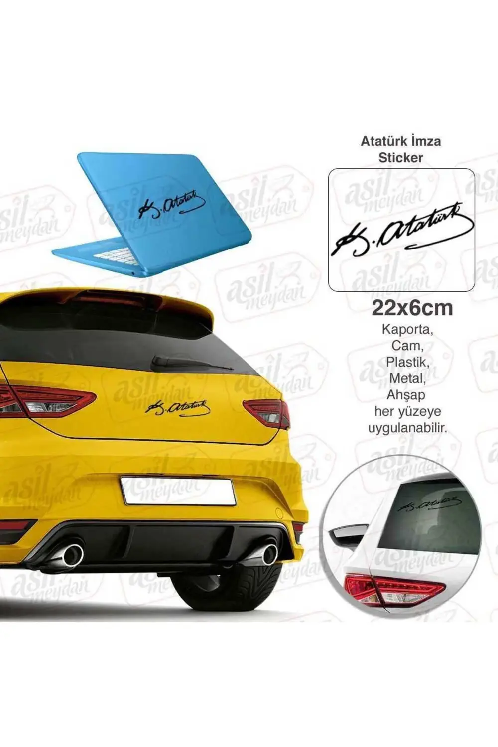 Mustafa Kemal Atatürk Imza Siyah Transfer Harf Sticker Oto, Araba