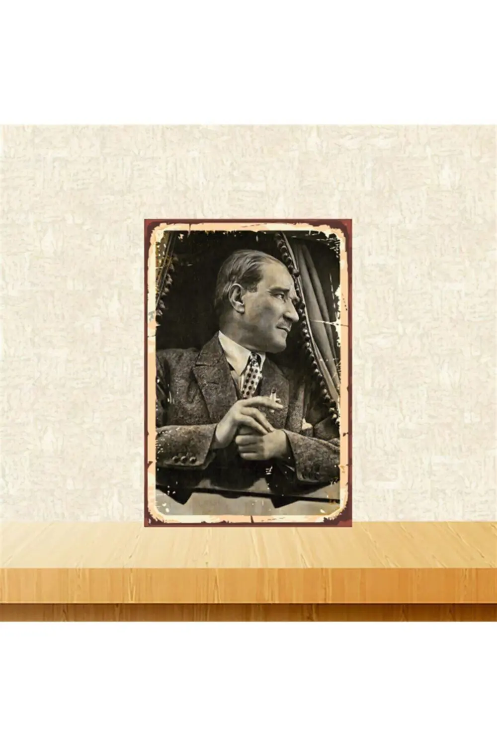 Mustafa Kemal Atatürk Retro Ahşap Tablo 20x30 cm Tkfx4618