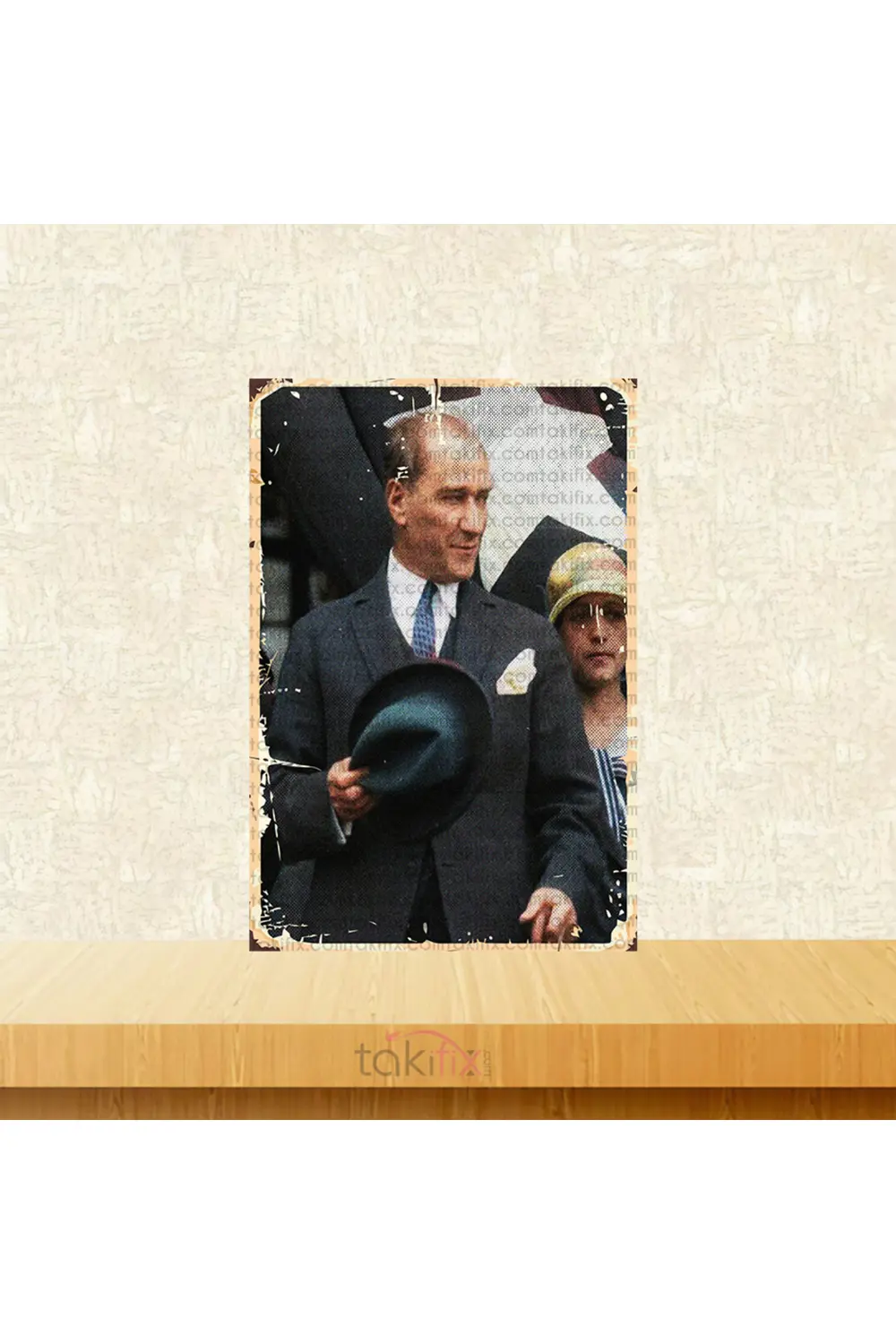 Mustafa Kemal Atatürk Tasarımlı 20x30 Cm Retro Ahşap Tablo