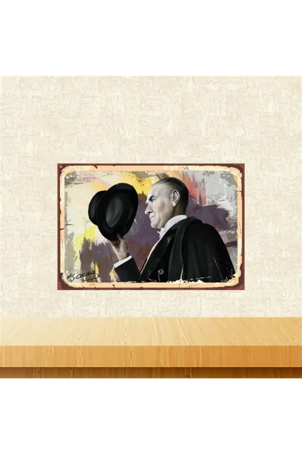 Mustafa Kemal Atatürk Tasarımlı 20x30 cm Retro Ahşap Tablo Tkfx54