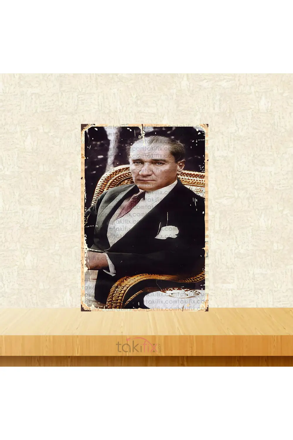 Mustafa Kemal Atatürk Tasarımlı 20x30 Cm Retro Ahşap Tablo