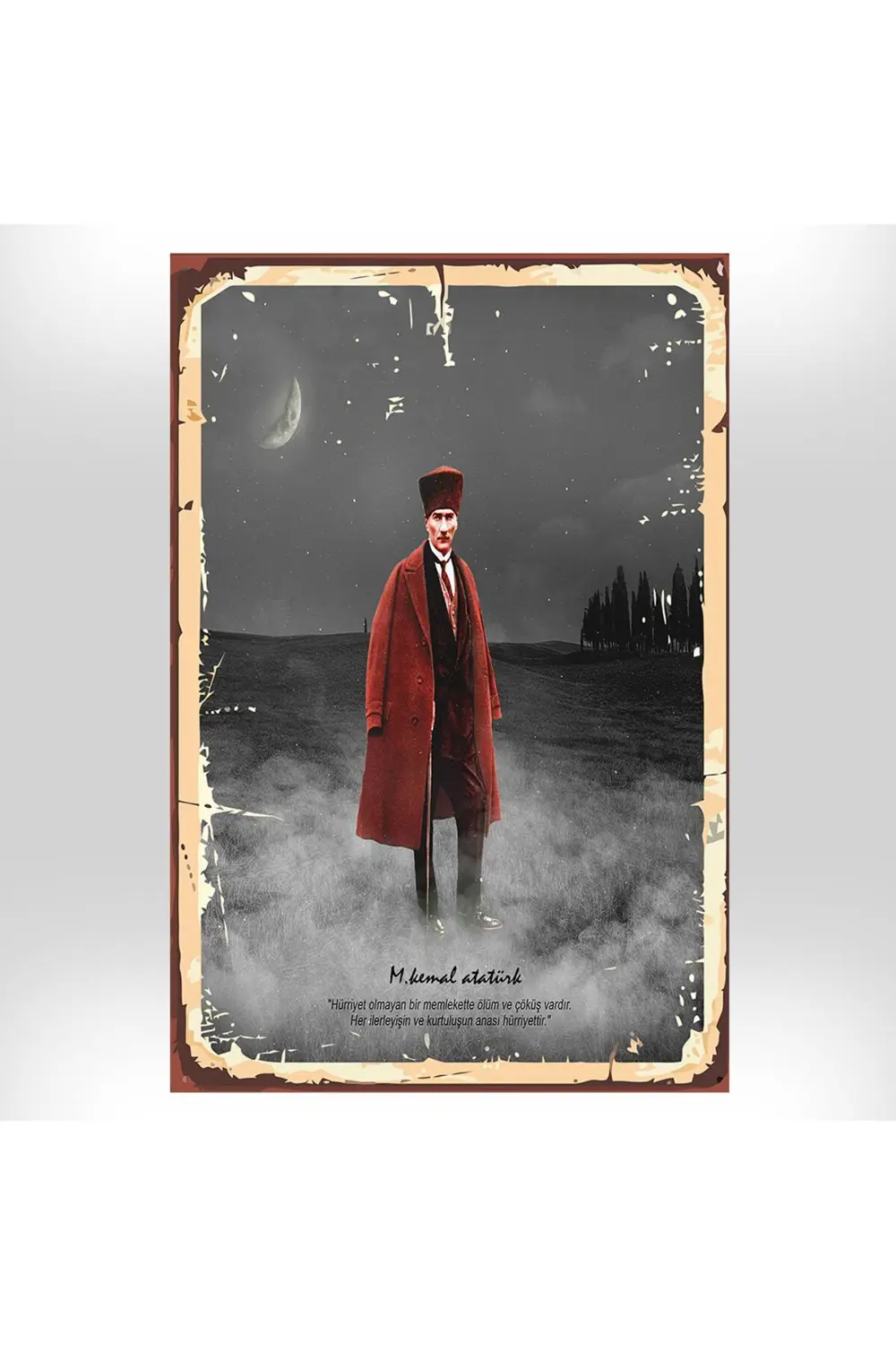 Mustafa Kemal Atatürk Tasarımlı 20x30 Cm Retro Ahşap Tablo