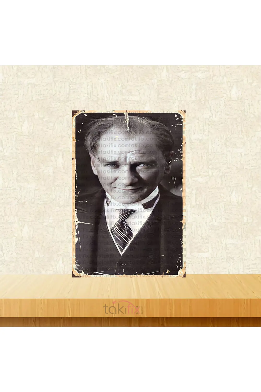 Mustafa Kemal Atatürk Tasarımlı 20x30 Cm Retro Ahşap Tablo