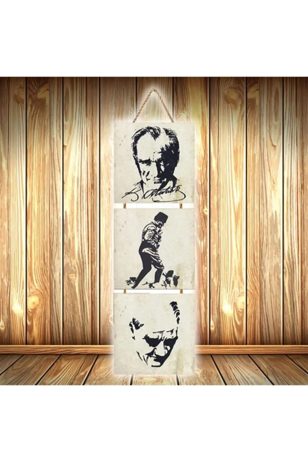Mustafa Kemal Atatürk Tasarımlı Üçlü Retro Ahşap Poster Ü571 Fiyatı, Yorumları ve Özellikleri