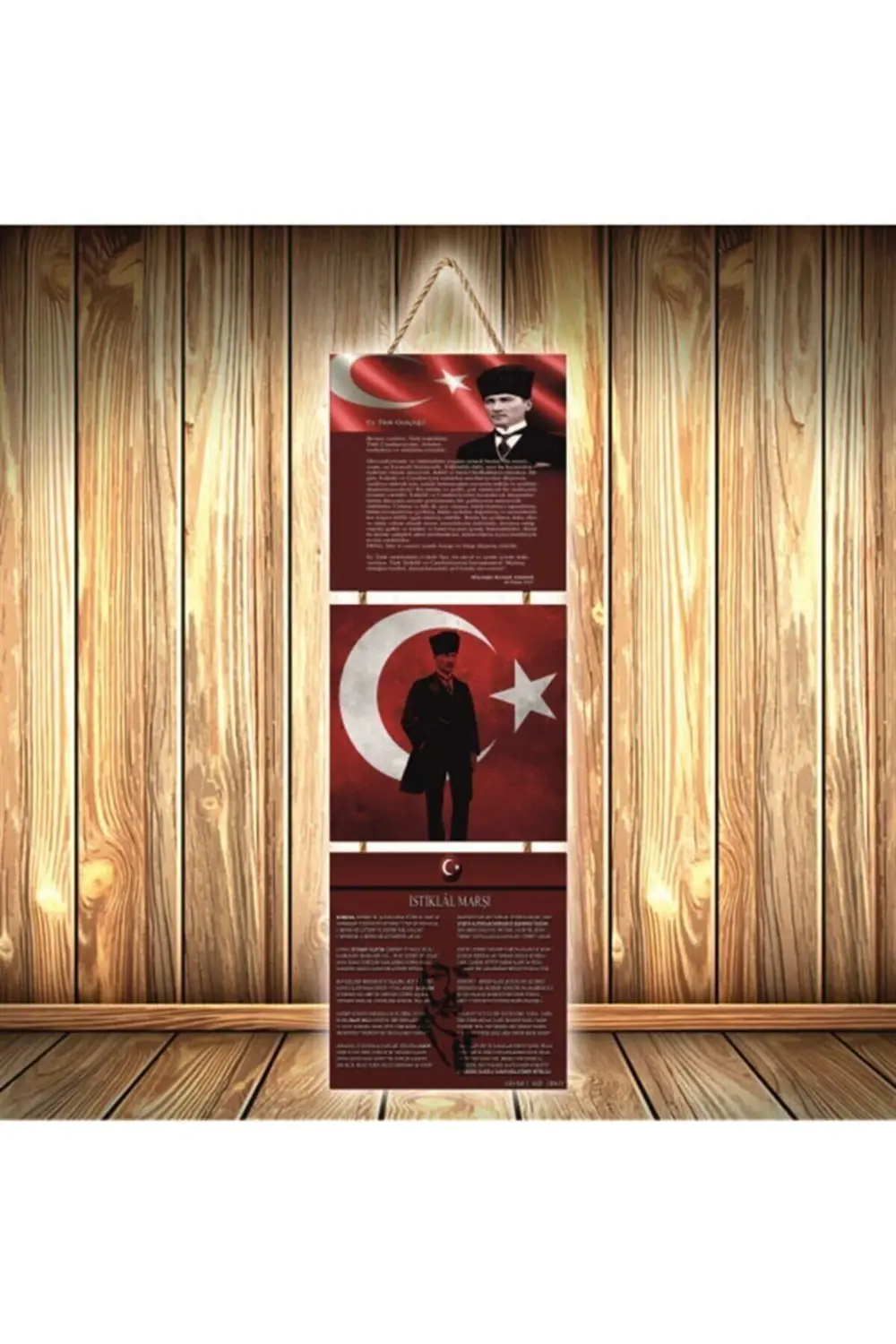Mustafa Kemal Atatürk Tasarımlı Üçlü Retro Ahşap Poster Ü359