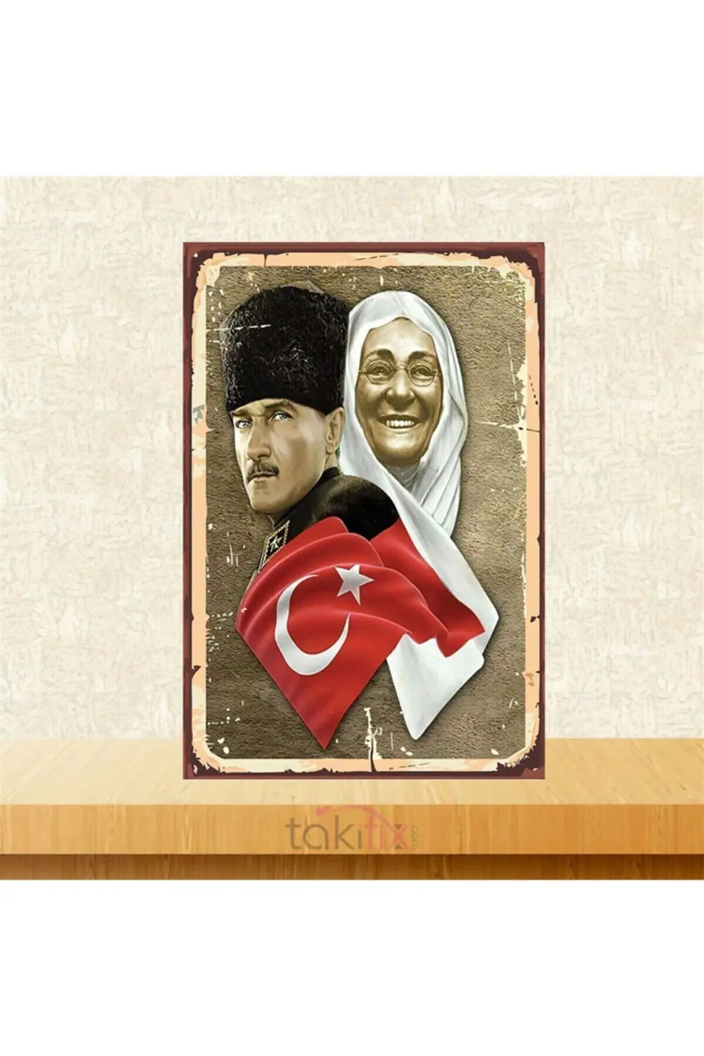 Mustafa Kemal Atatürk Zübeyde Hanım 20x30cm Retro Ahşap Poster