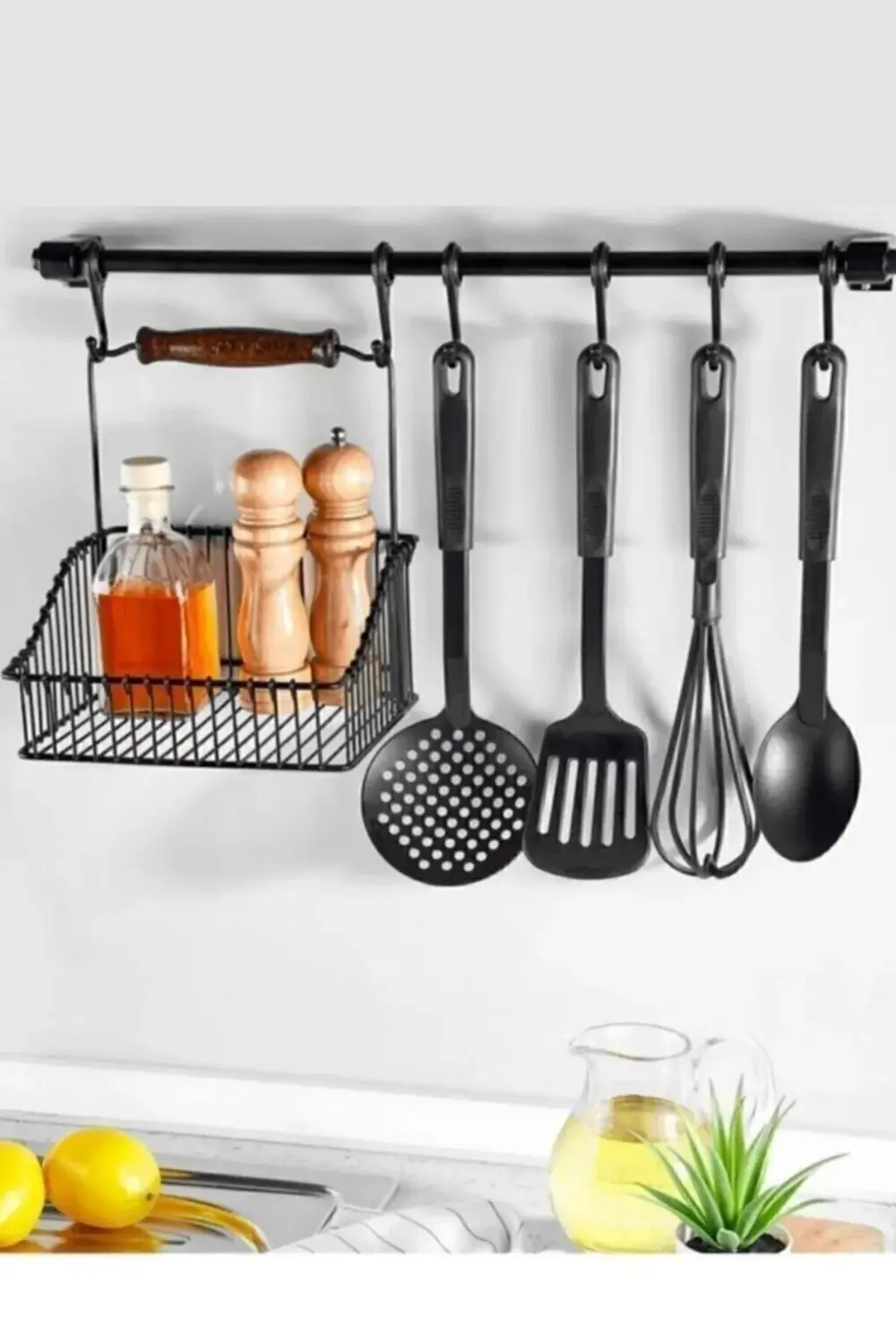 Mutfak Askı Organizeri. Siyah Askı. Retro Mutfak Seti Askılı Ve S