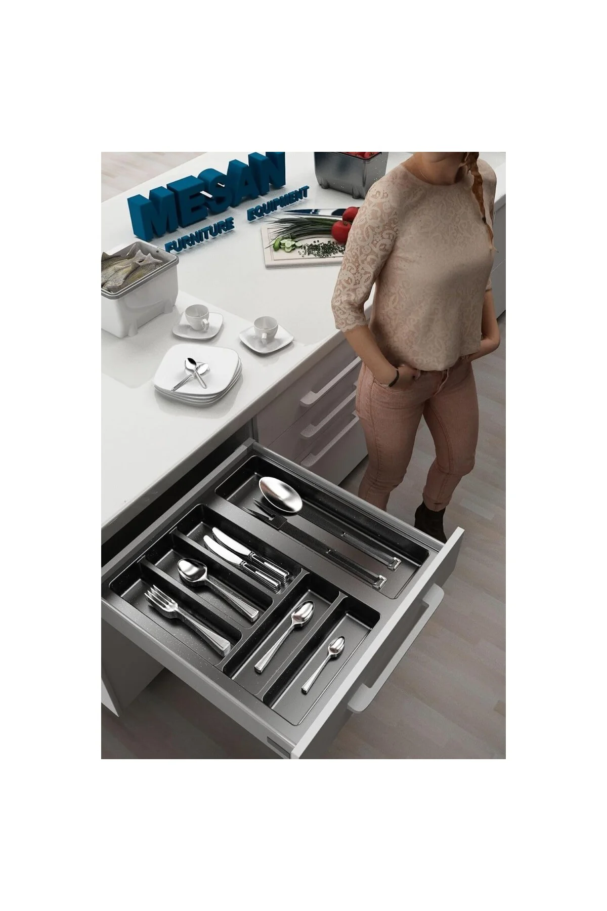 Mutfak Çekmece Içi Düzenleyici, Kaşıklık 44Cm X 48Cm Yanlar Ve Bo