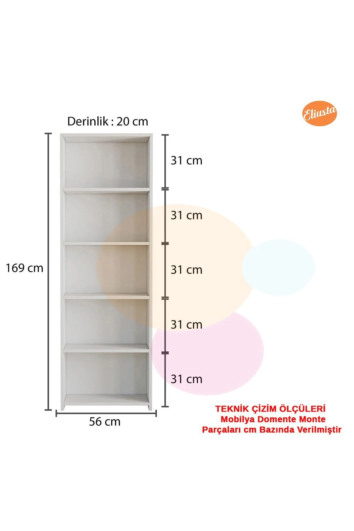 Mutfak Dolabı 5 Raflı Arkalıklı Kitaplık Ofis Dolabı Çok Amaçlı D