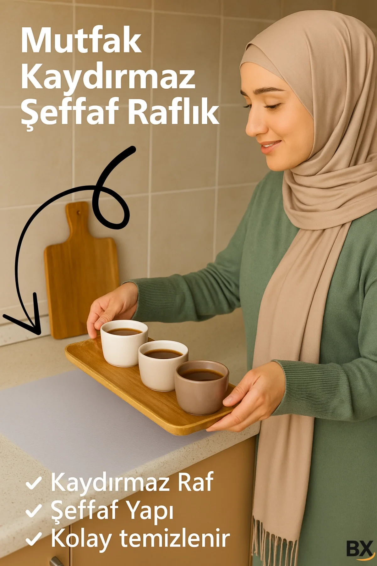 Mutfak Dolabı Çekmece Kaydırmaz Raf Örtüsü Şeffaf, Suya Dayanıklı