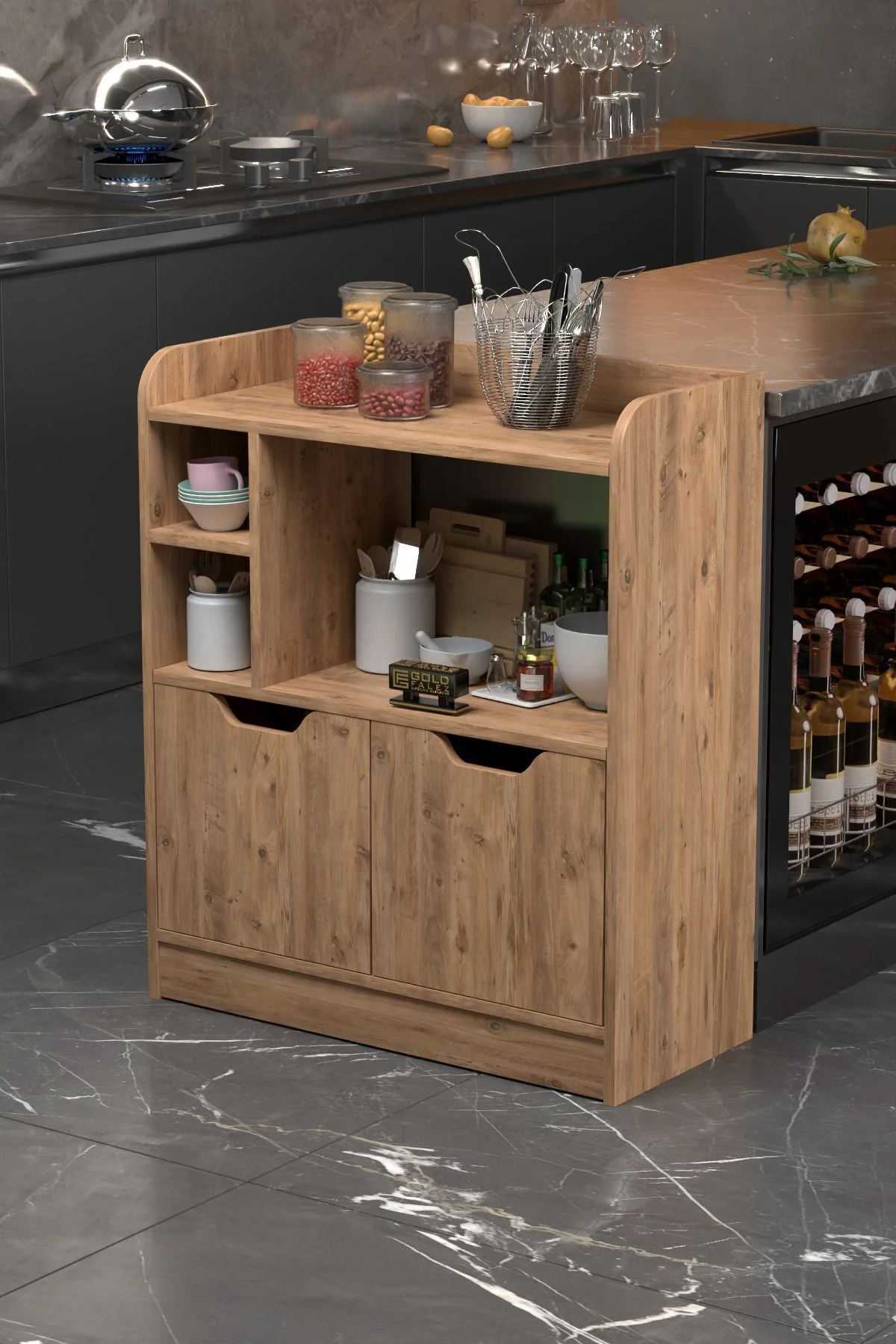 MUTFAK DOLABI ÇOK AMAÇLI FIRIN DOLABI 2 KAPAKLI RAFLI KAHVE KÖŞES