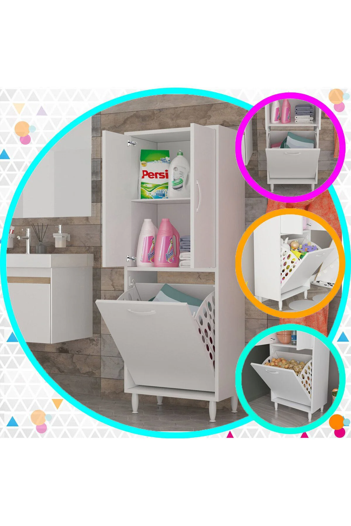 Mutfak Dolabı Kirli Camasır Dolabı Sepetli Banyo Dolabı Havlu Dol