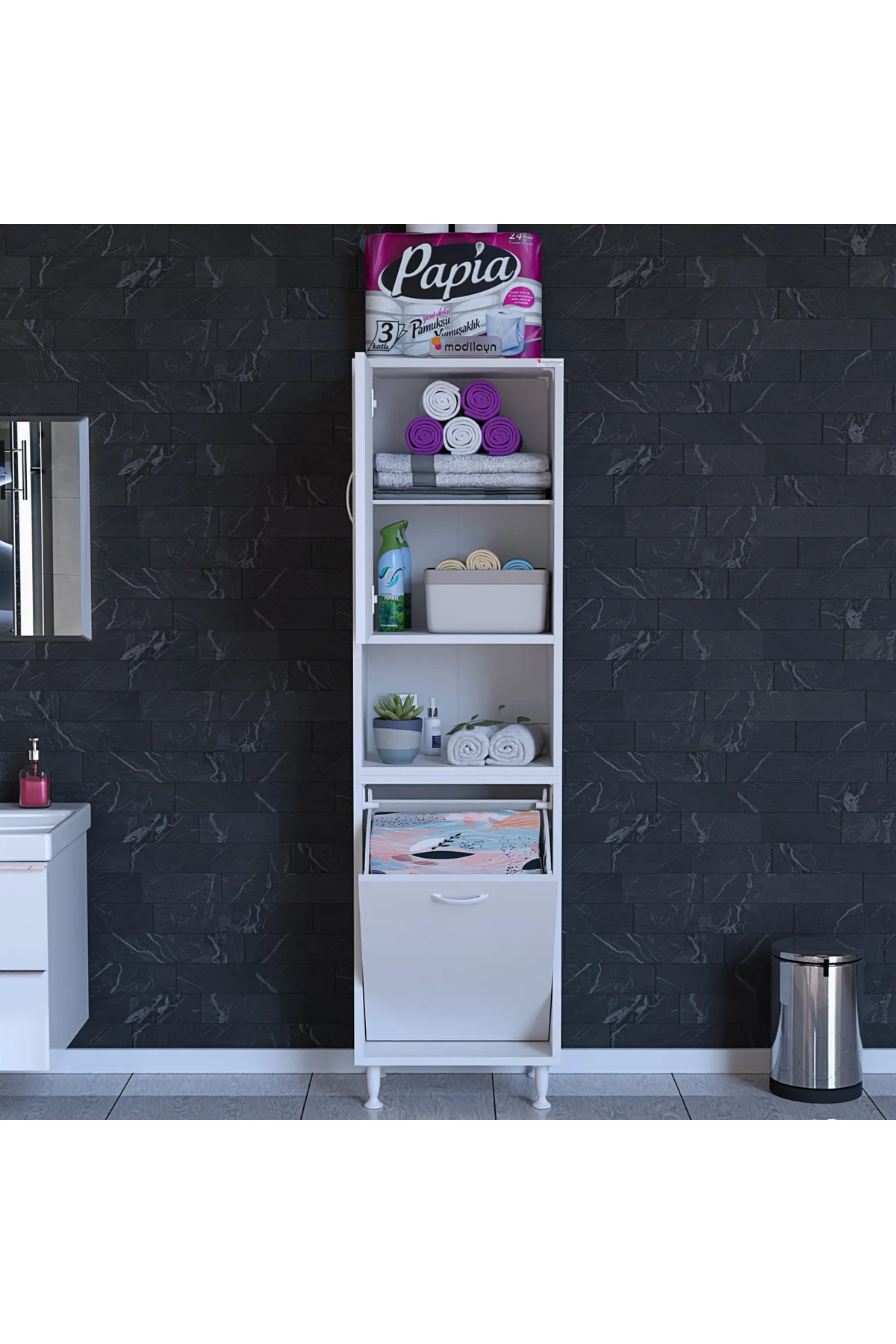 Mutfak Dolabı Kirli Çamaşır Dolabı Düşer Kapaklı Sepetli Banyo Do