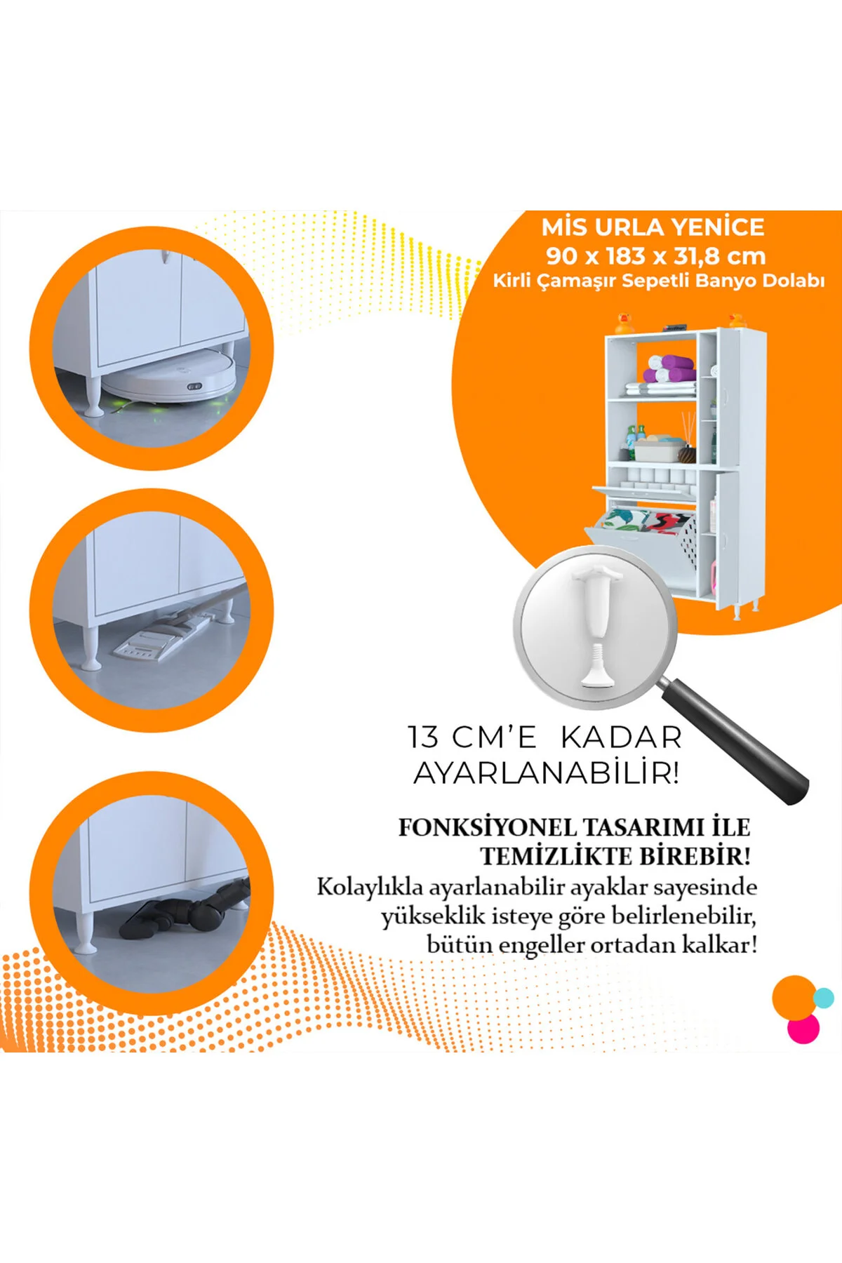 Mutfak Dolabı Sepetli Kirli Camasır Dolabı Banyo Dolabı 5 Raflı C