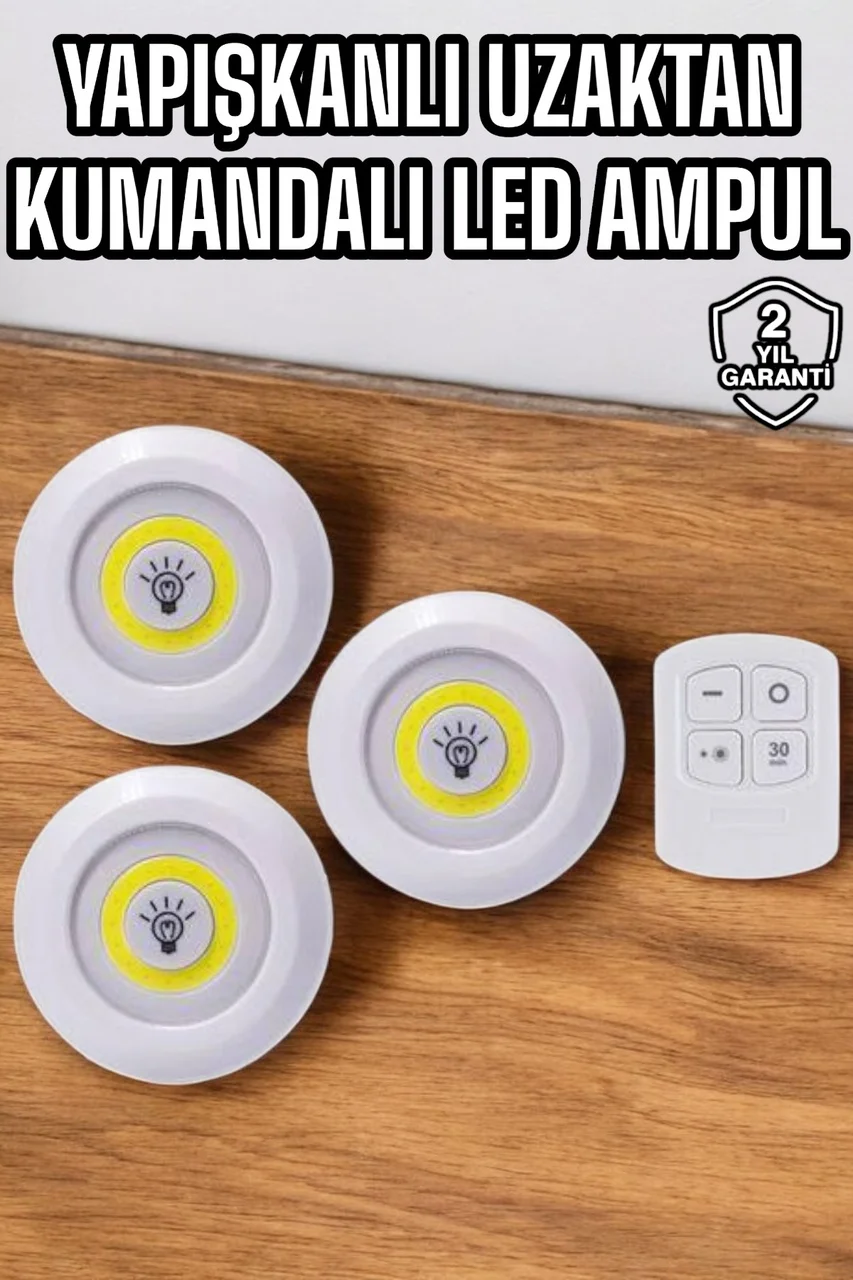 Mutfak Dolap Altı Işığı Uzaktan Kumandalı Yapışkanlı Kablosuz Pil