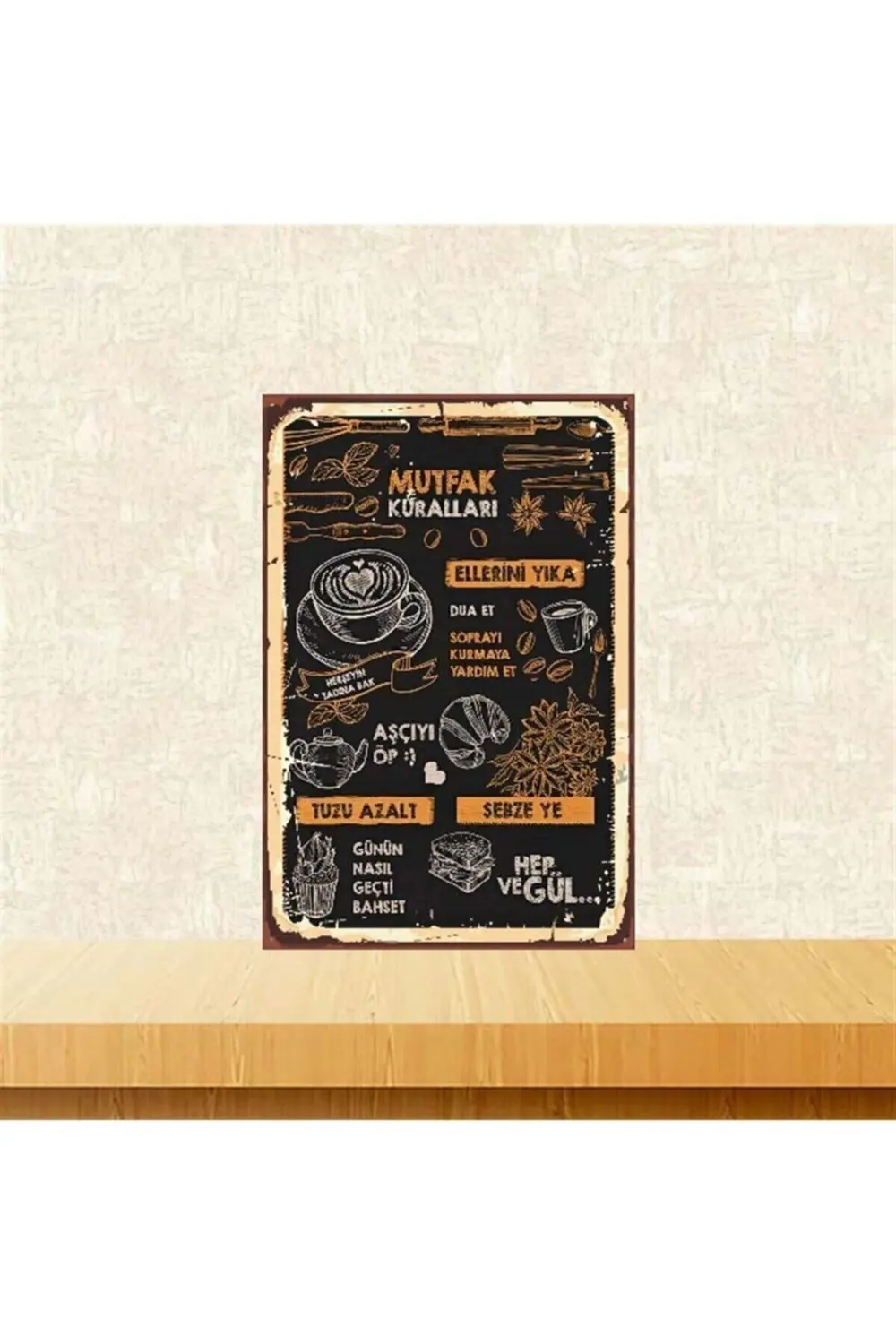 Mutfak Kuralları 20x30cm Retro Ahşap Poster Tkfx4077