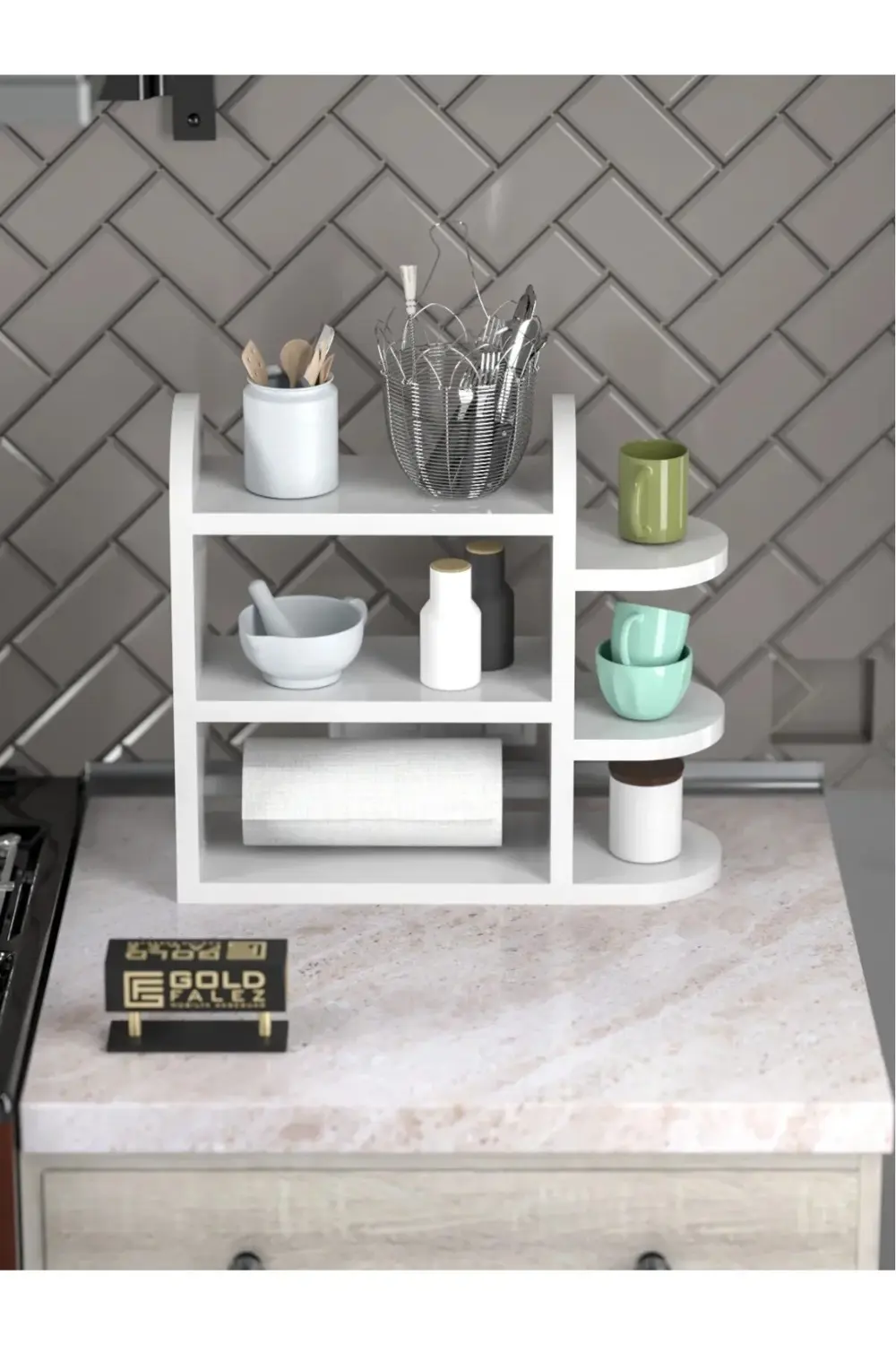 Mutfak Rafı Baharatlık Peçetelik Beyaz