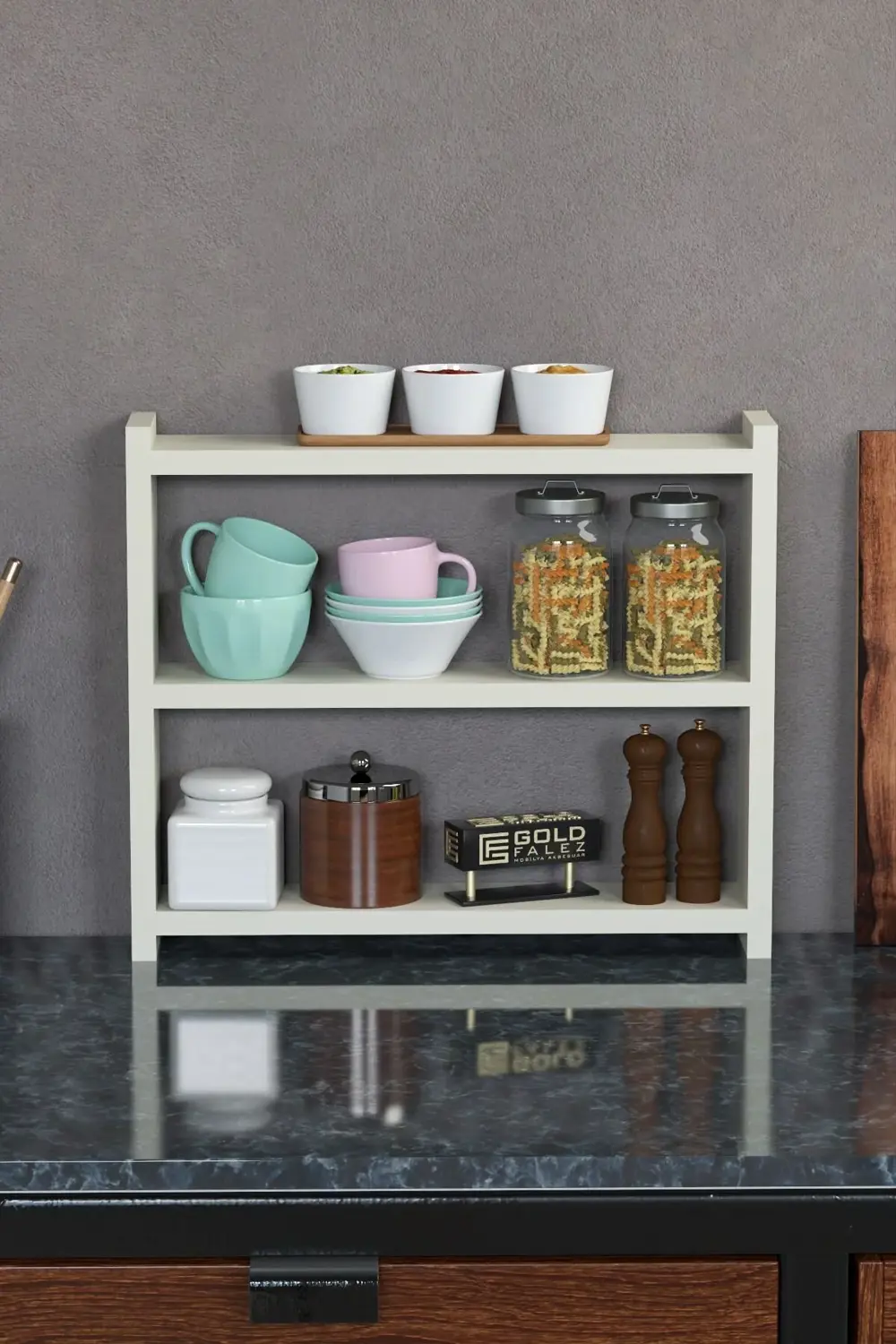 Mutfak Rafı Tezgah Üstü Organizer Krem