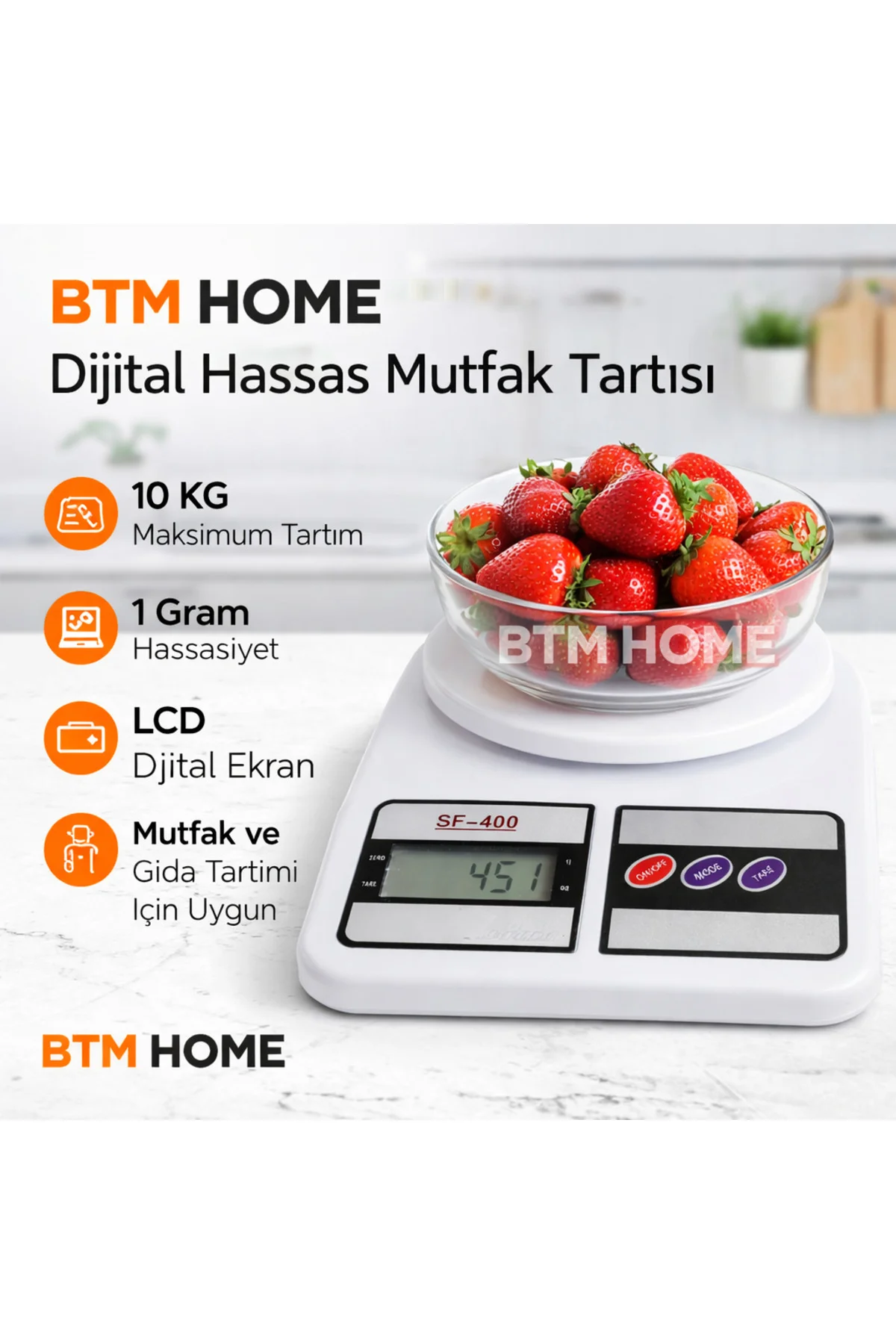 Mutfak Tartısı Dijital Hassas 10 Kg 1 Gr LCD Mutfak Terazisi Elek