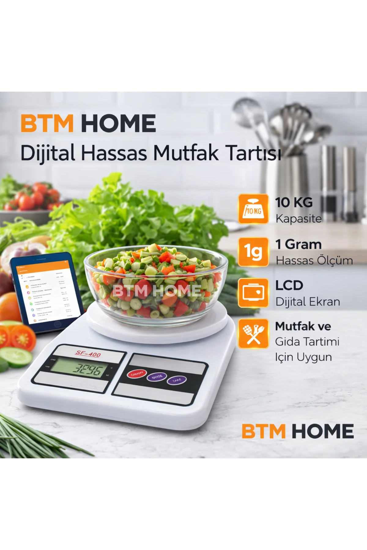 Mutfak Tartısı Dijital Hassas 10 Kg 1 Gr LCD Mutfak Terazisi Elek