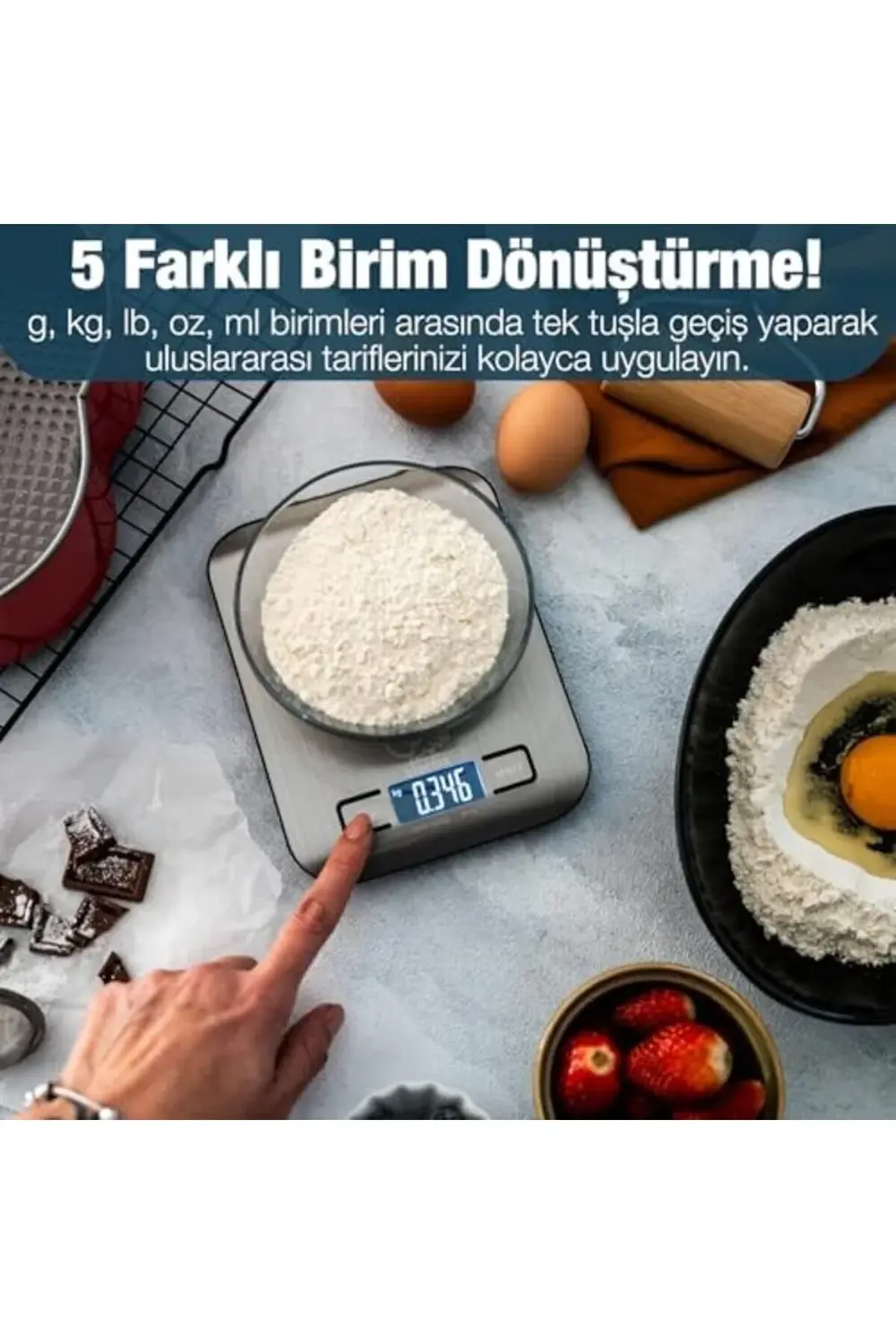 Mutfak Terazisi - Paslanmaz Çelik Yüzeyli Mutfak Tartısı - Dara İ