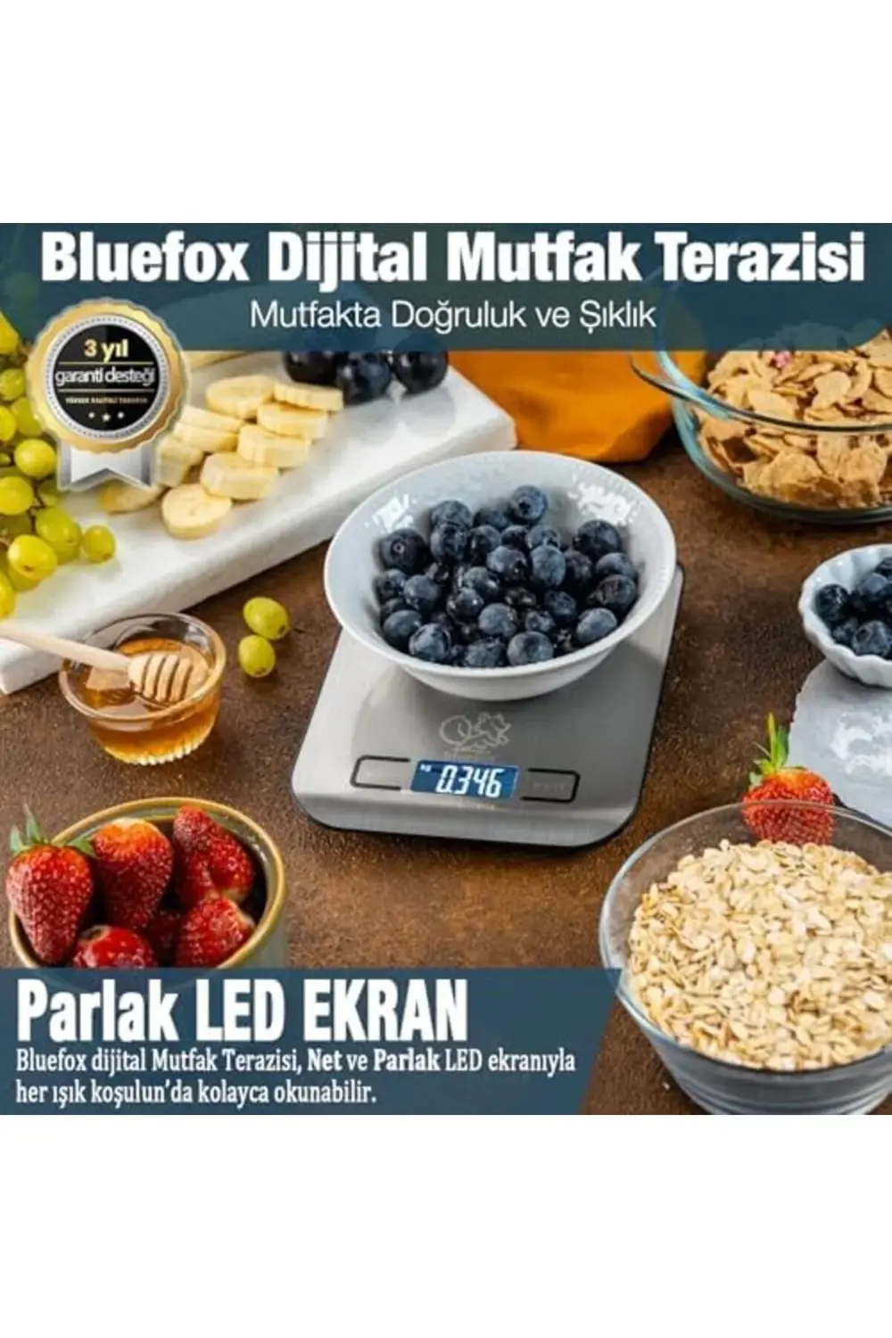 Mutfak Terazisi - Paslanmaz Çelik Yüzeyli Mutfak Tartısı - Dara İ