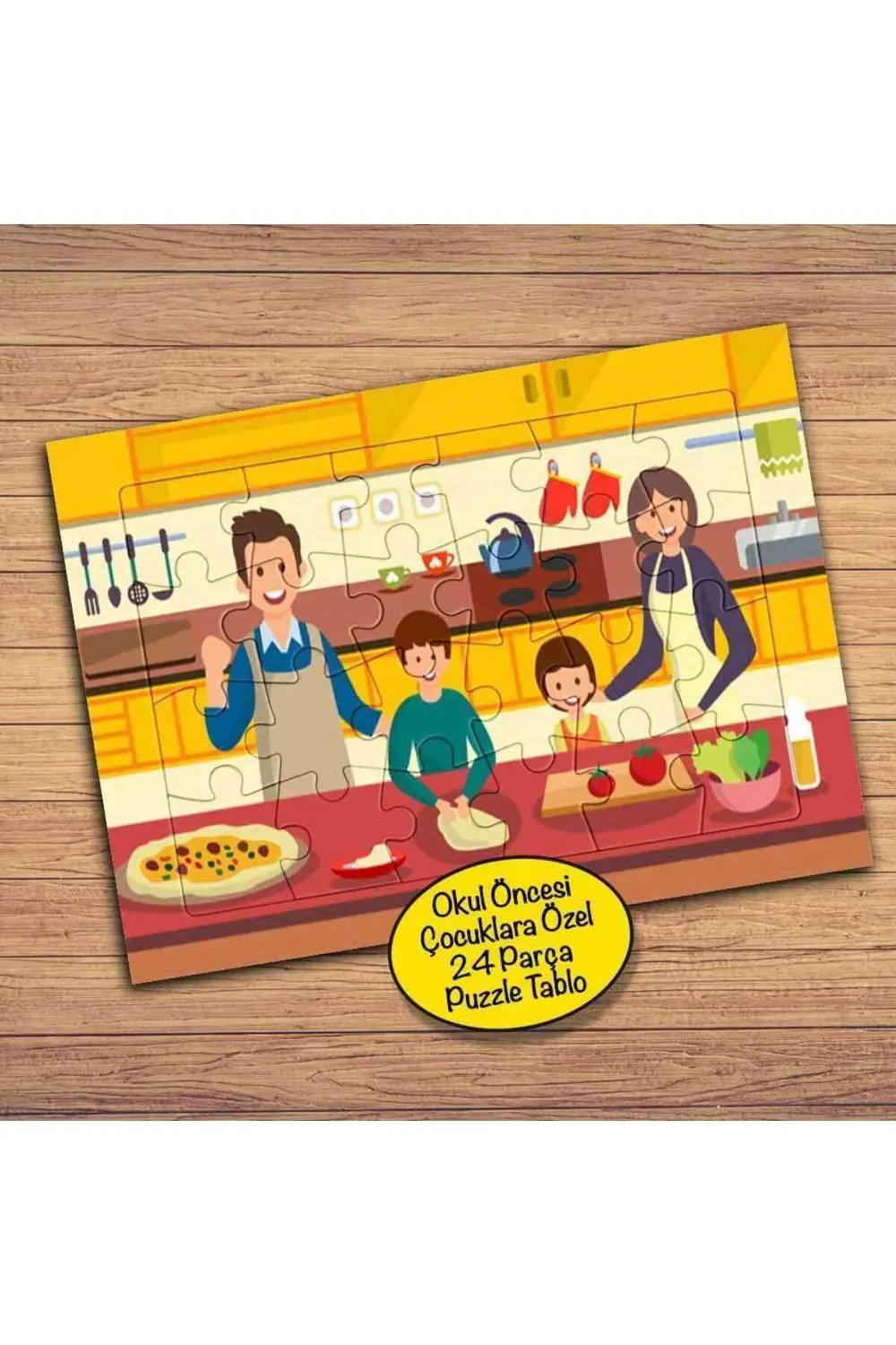 Mutfaktaki Mutlu Aile 24 Parça Çocuklara Özel Yapboz Tablo-364