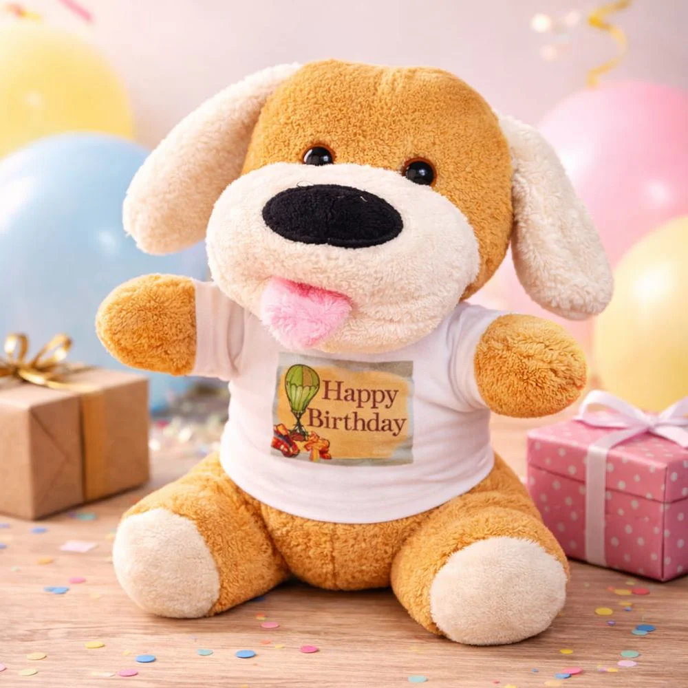 Mutlu Doğum Günü Temalı Tişörtlü Peluş Köpek Oyuncak