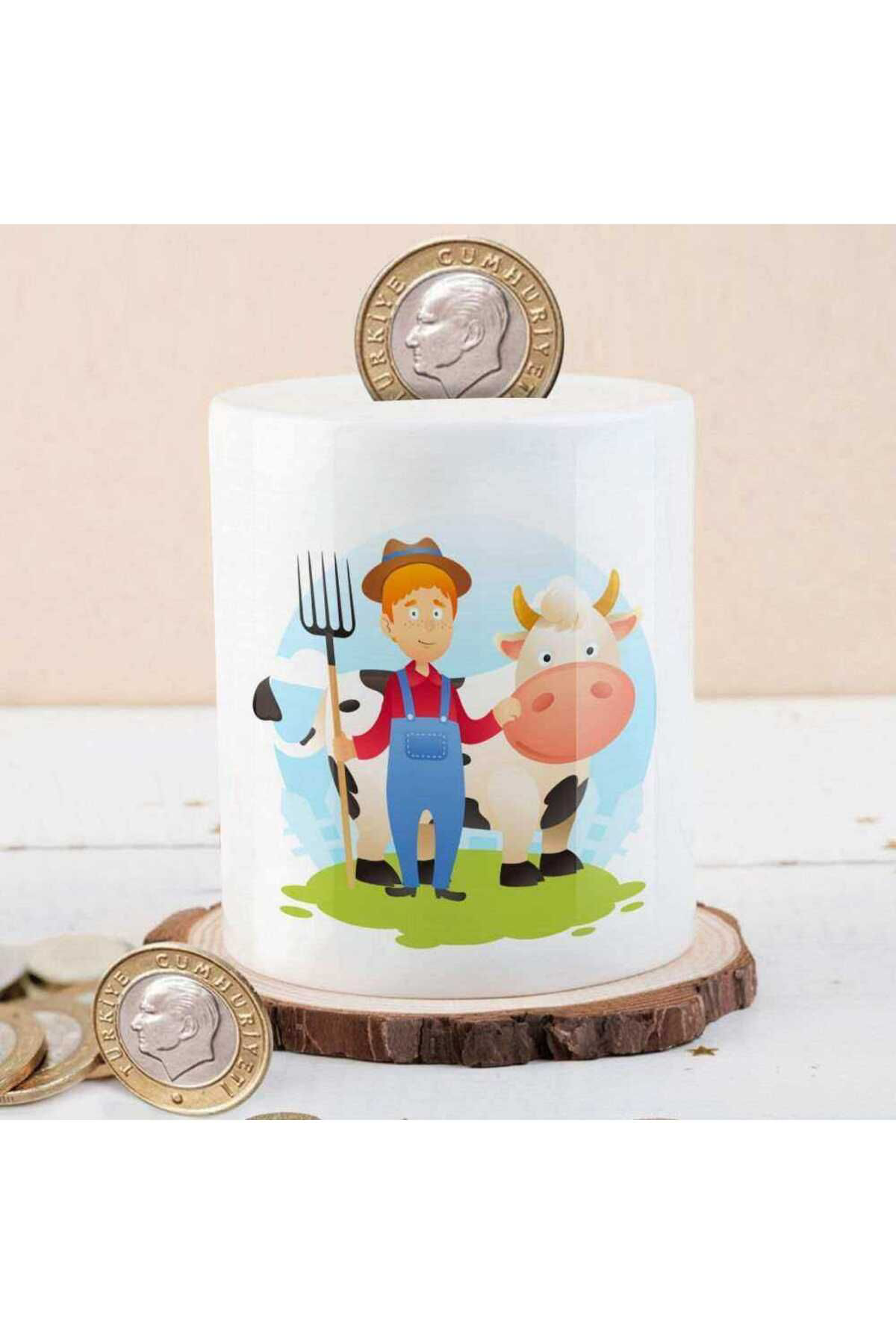Asilmeydan Mutlu İnek Ve Çiftçi Adam Baskili Para Birikim Kumbarasi-12750