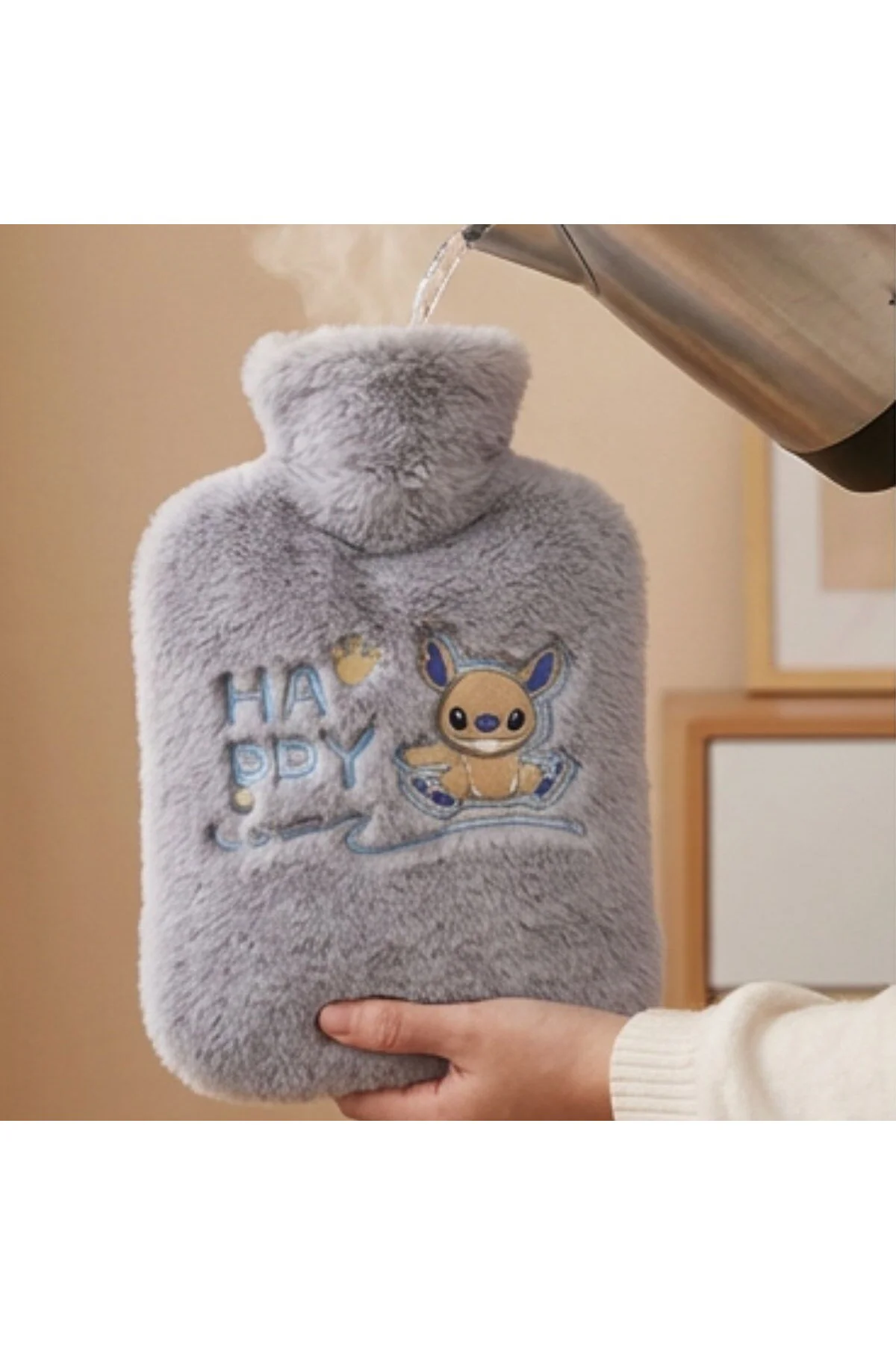 Mutlu Robot Hayvan Figürlü Gri Peluş–Yumuşak Kılıf, Uzun Süre Sıc