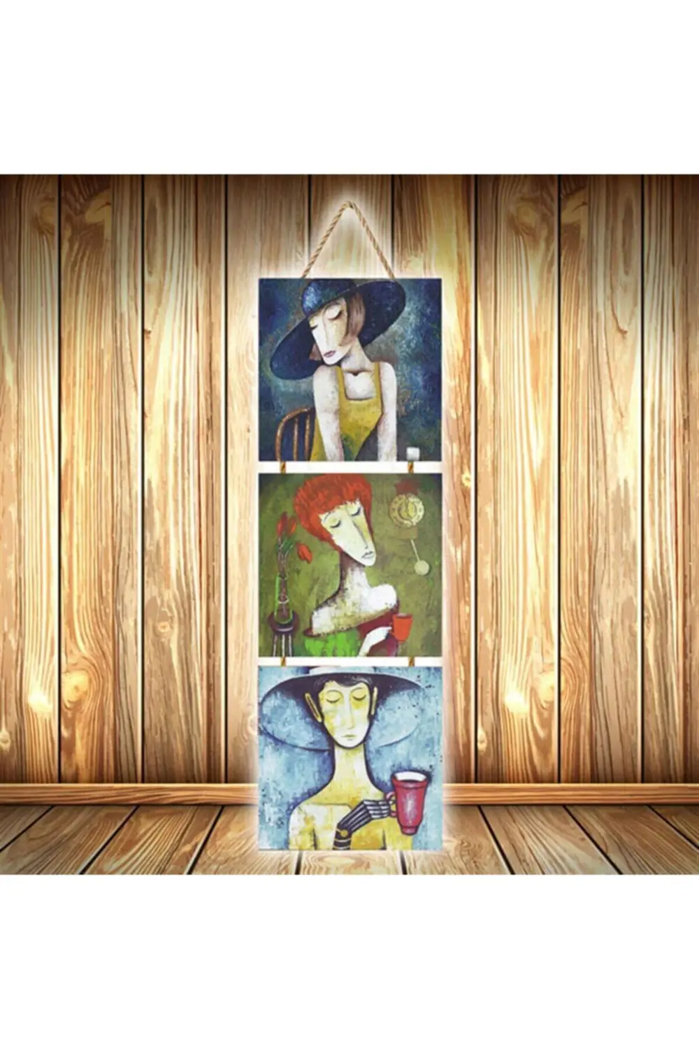 Mutsuz Kadınlar Tasarımlı Retro Ahşap Poster 3'lü