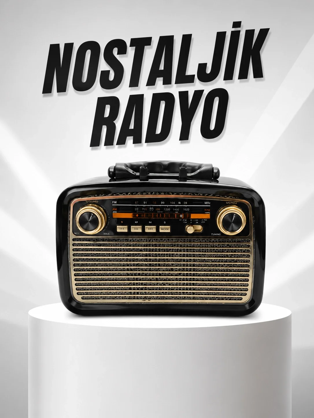 Müzik Kutusu Bluetooth Bağlantılı El Fenerli Nostaljik Tasarım Radyo