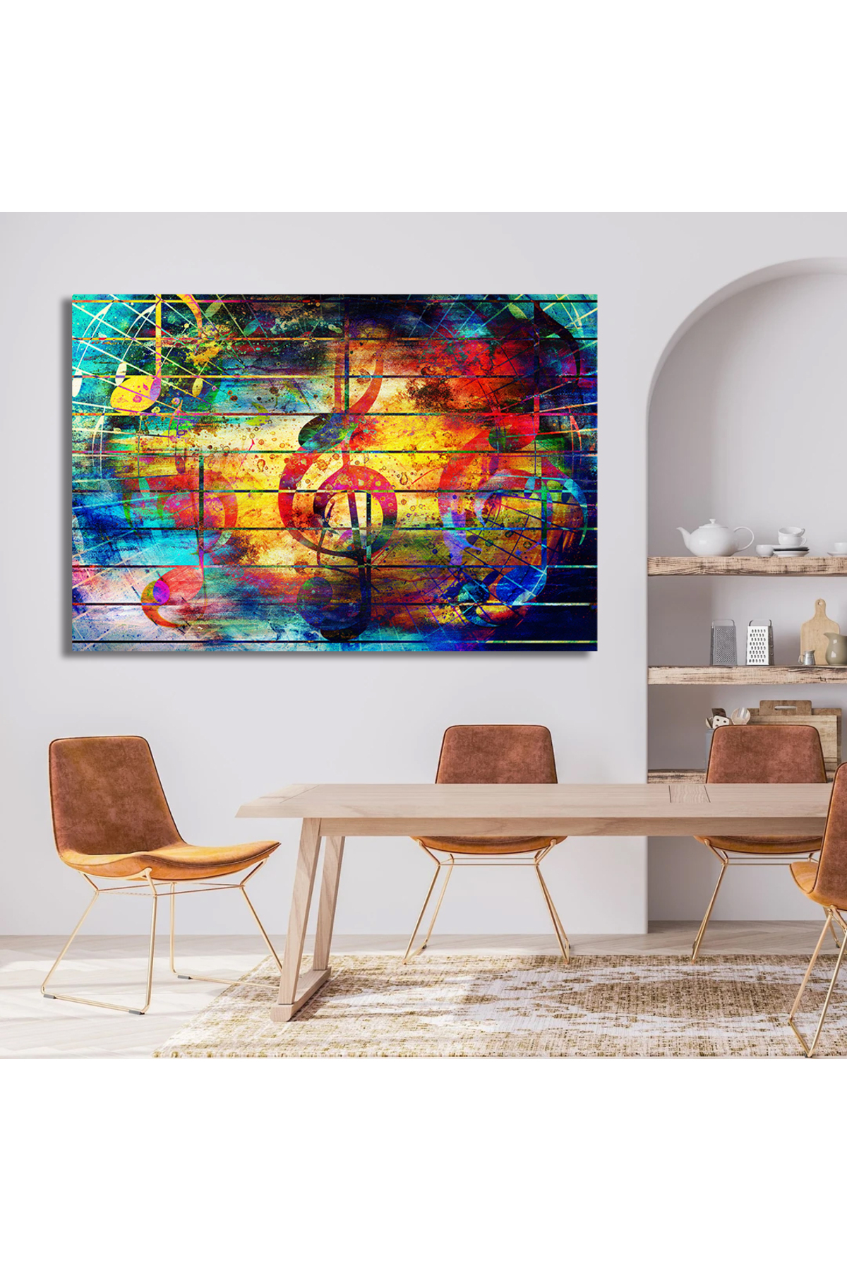 Korkmazkanvas Müzik Notları Ve Keman Clef İle Güzel Soyut Renkli Kolajı. Kanvas