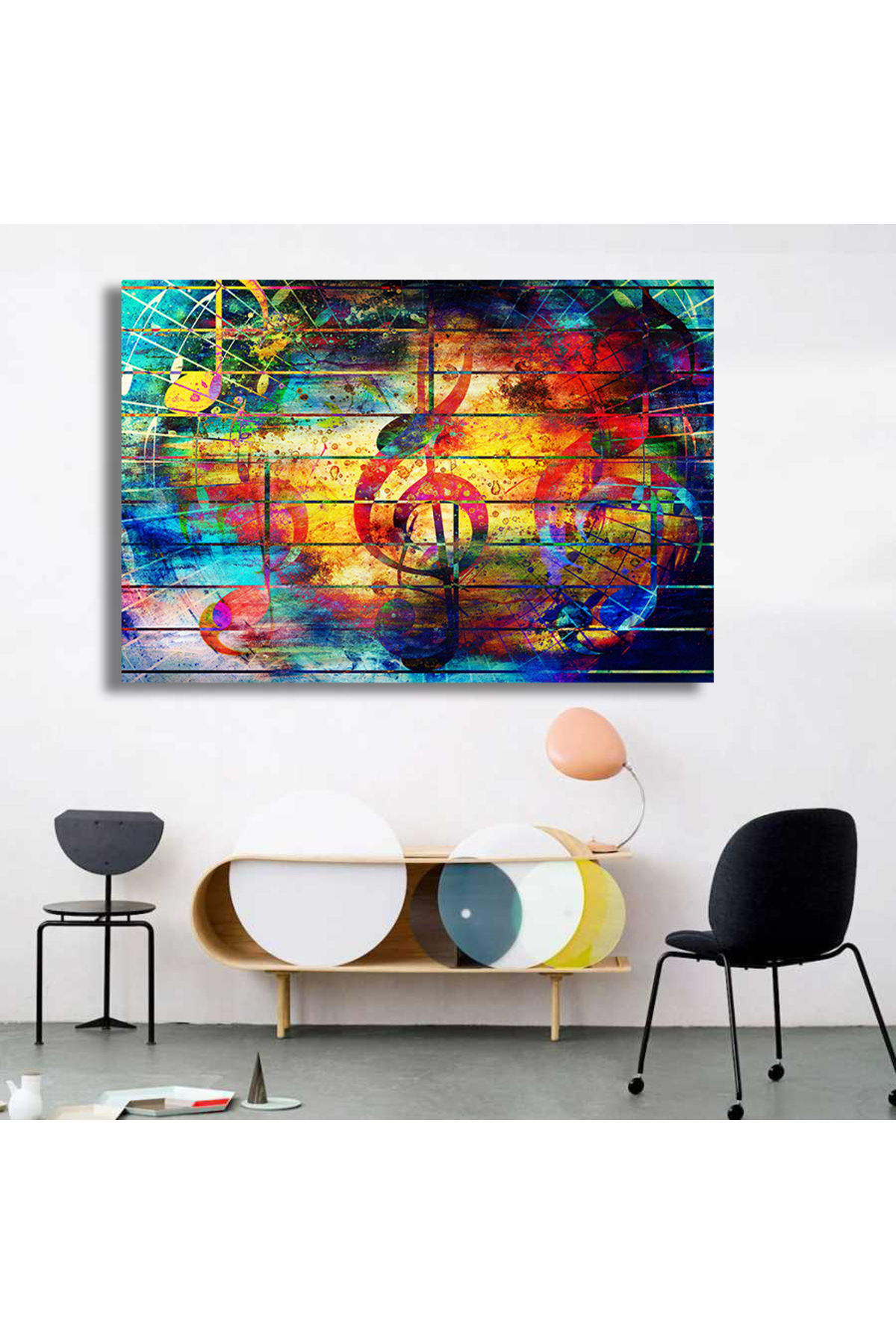 Korkmazkanvas Müzik Notları Ve Keman Clef İle Güzel Soyut Renkli Kolajı. Kanvas