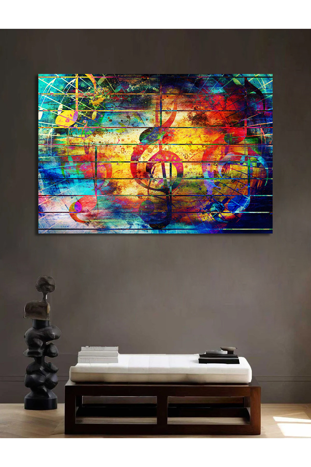 Korkmazkanvas Müzik Notları Ve Keman Clef İle Güzel Soyut Renkli Kolajı. Kanvas