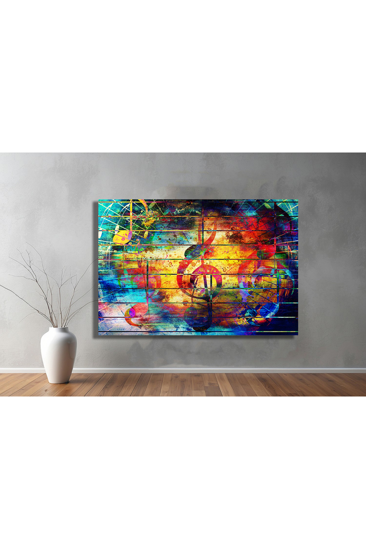 Korkmazkanvas Müzik Notları Ve Keman Clef İle Güzel Soyut Renkli Kolajı. Kanvas