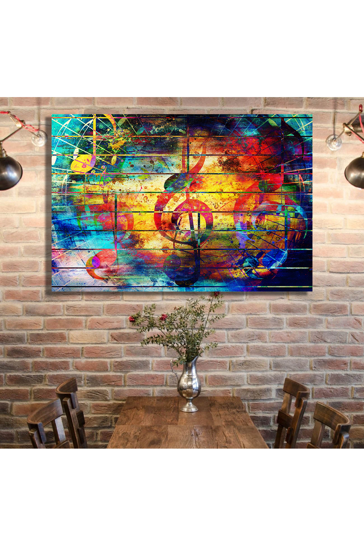 Korkmazkanvas Müzik Notları Ve Keman Clef İle Güzel Soyut Renkli Kolajı. Kanvas