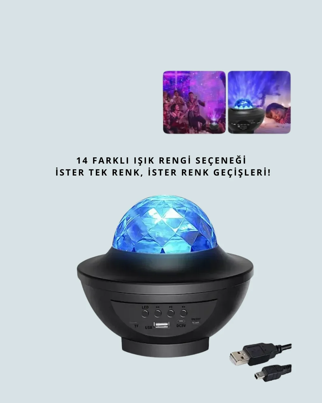 Müzik Ritimli Işık Değişimi &amp; Dönen Dalga Efekti – Galaxy Projektör