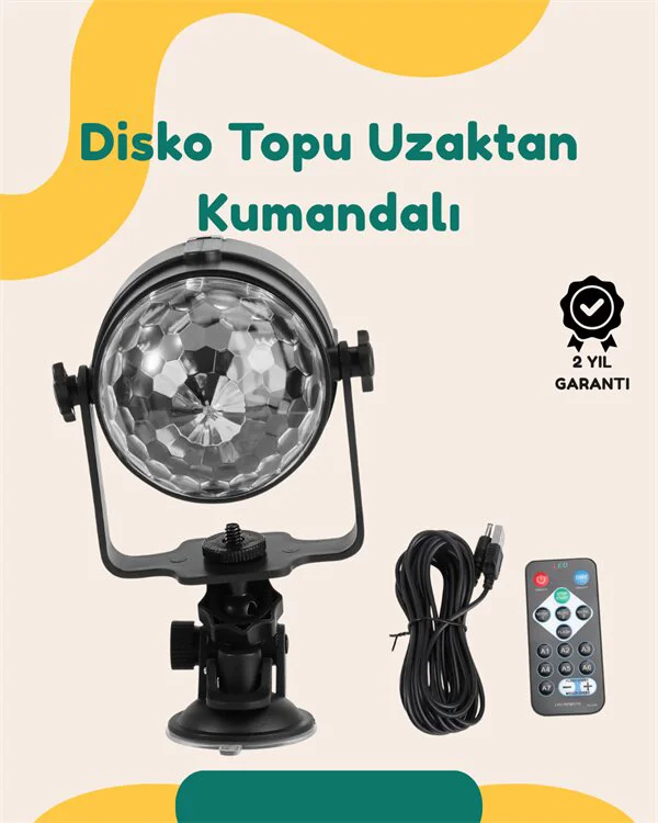 Müzik Ritmine Uyumlu 7 Modlu Renkli Disko Topu Işığı - Parti Işıkları, Renk Değiştiren Disko Topu