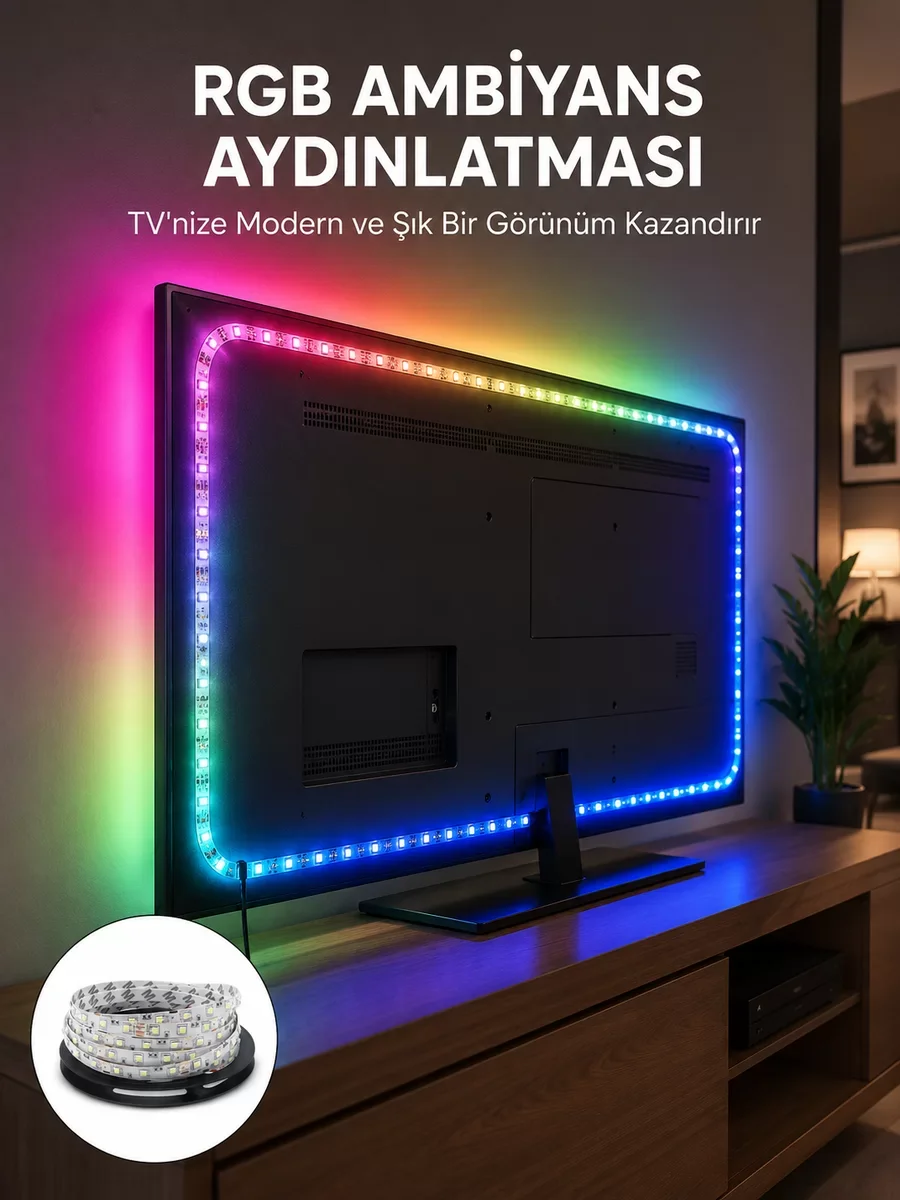 Müzikle Senkronize LED Şerit TV Aydınlatma - Yeni Nesil RGB Atmosfer