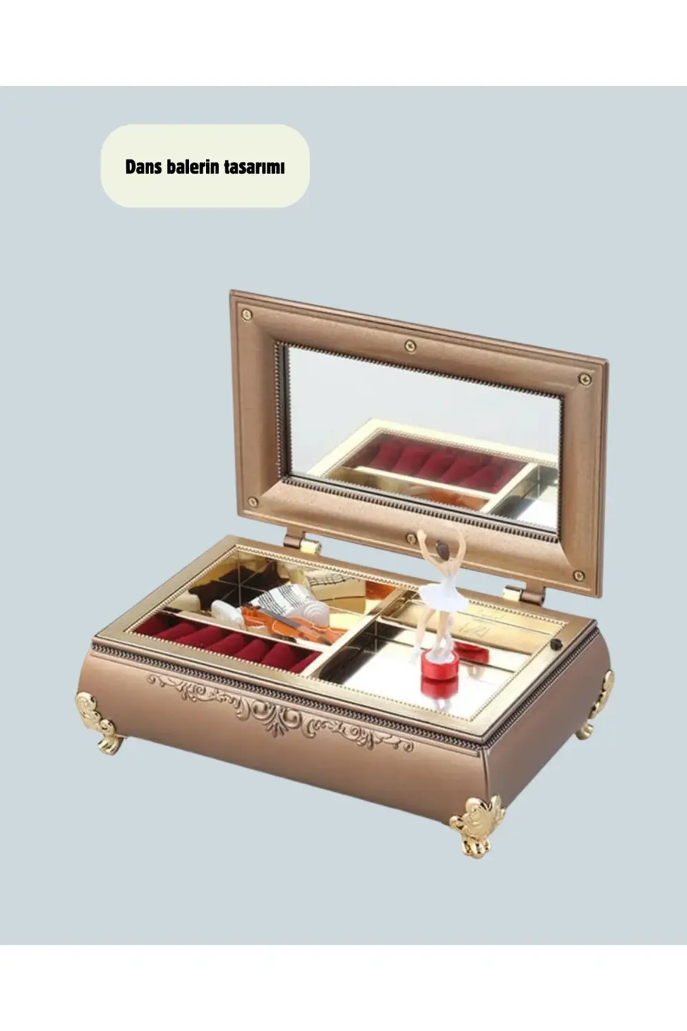 Müzikli Balerin Figürlü Takı Kutusu Piyano Desenli Dekoratif