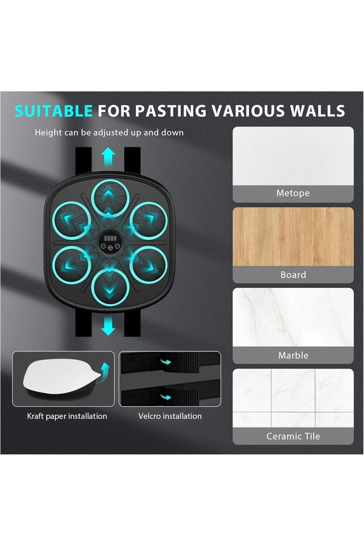 Müzikli Boks Makinesi, 9 Farklı Mod ve 9 Hız Ayarı, Bluetooth Hoparlörlü, Yumruk Absorbe Edic