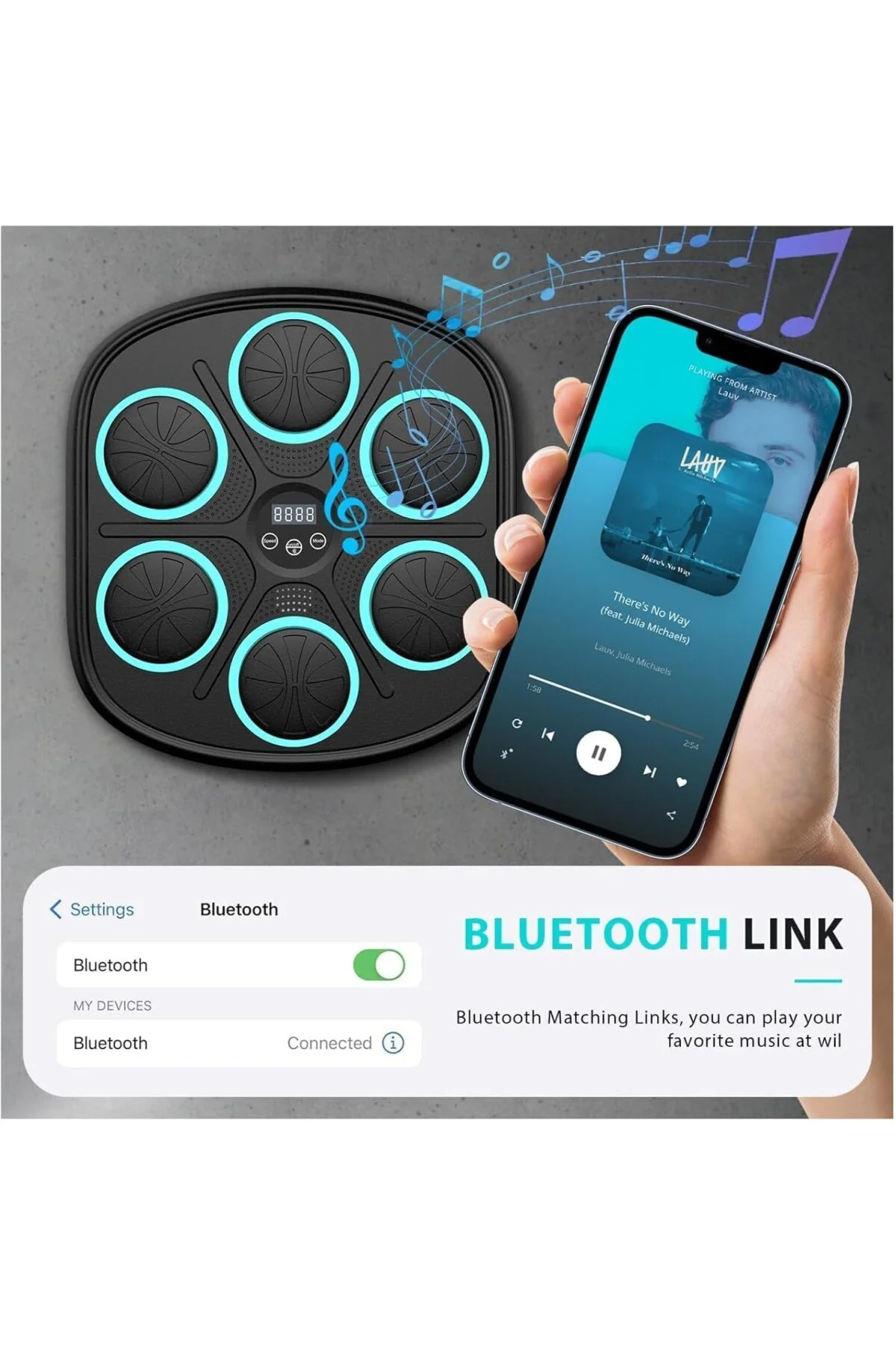 Müzikli Boks Makinesi, 9 Farklı Mod ve 9 Hız Ayarı, Bluetooth Hoparlörlü, Yumruk Absorbe Edic