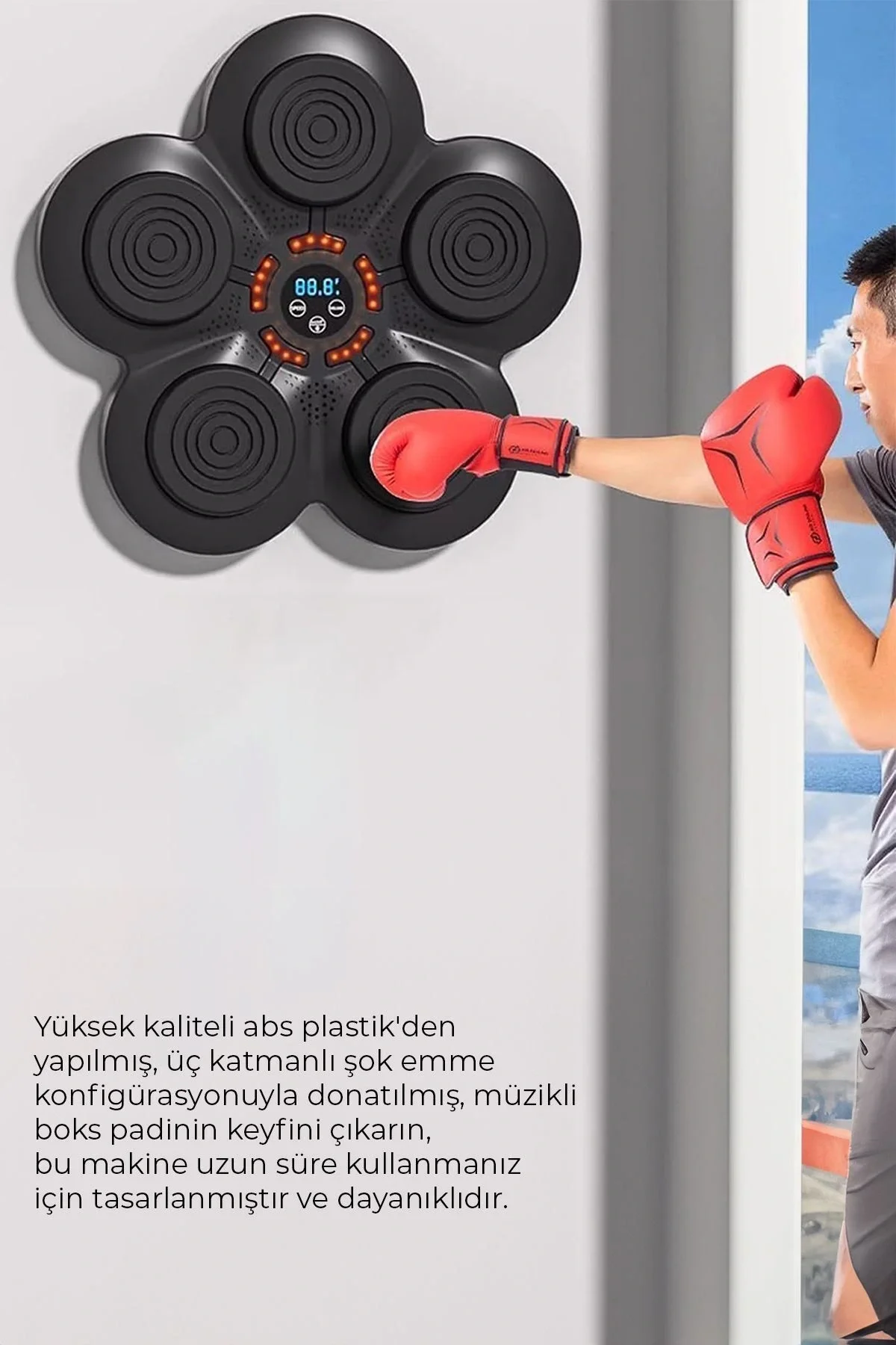 Müzikli Duvar Boks Padi Darbe Sensörlü Antrenman Pedi LED Işıklı 