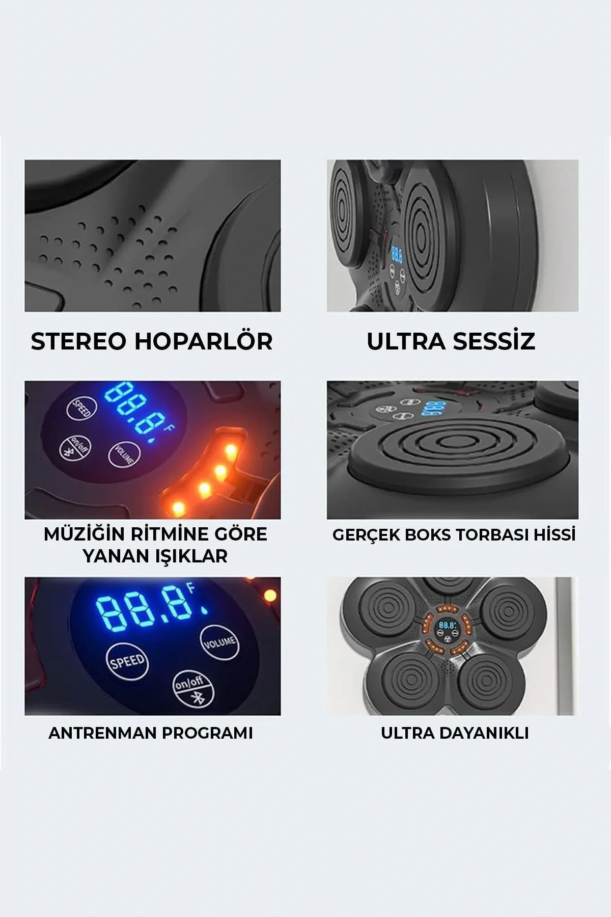 Müzikli Duvar Boks Padi Darbe Sensörlü Antrenman Pedi LED Işıklı 