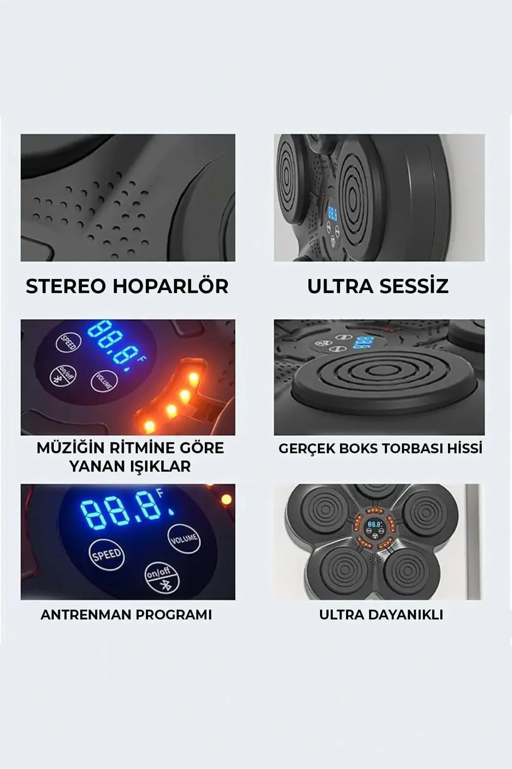 Müzikli Duvar Boks Padi Darbe Sensörlü Antrenman Pedi LED Işıklı