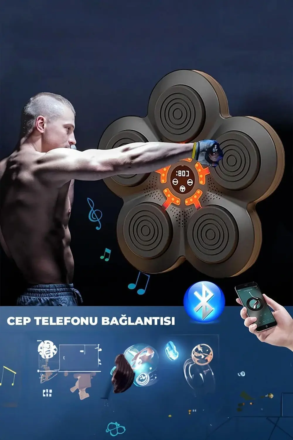 Müzikli Duvar Boks Padi Darbe Sensörlü Antrenman Pedi LED Işıklı