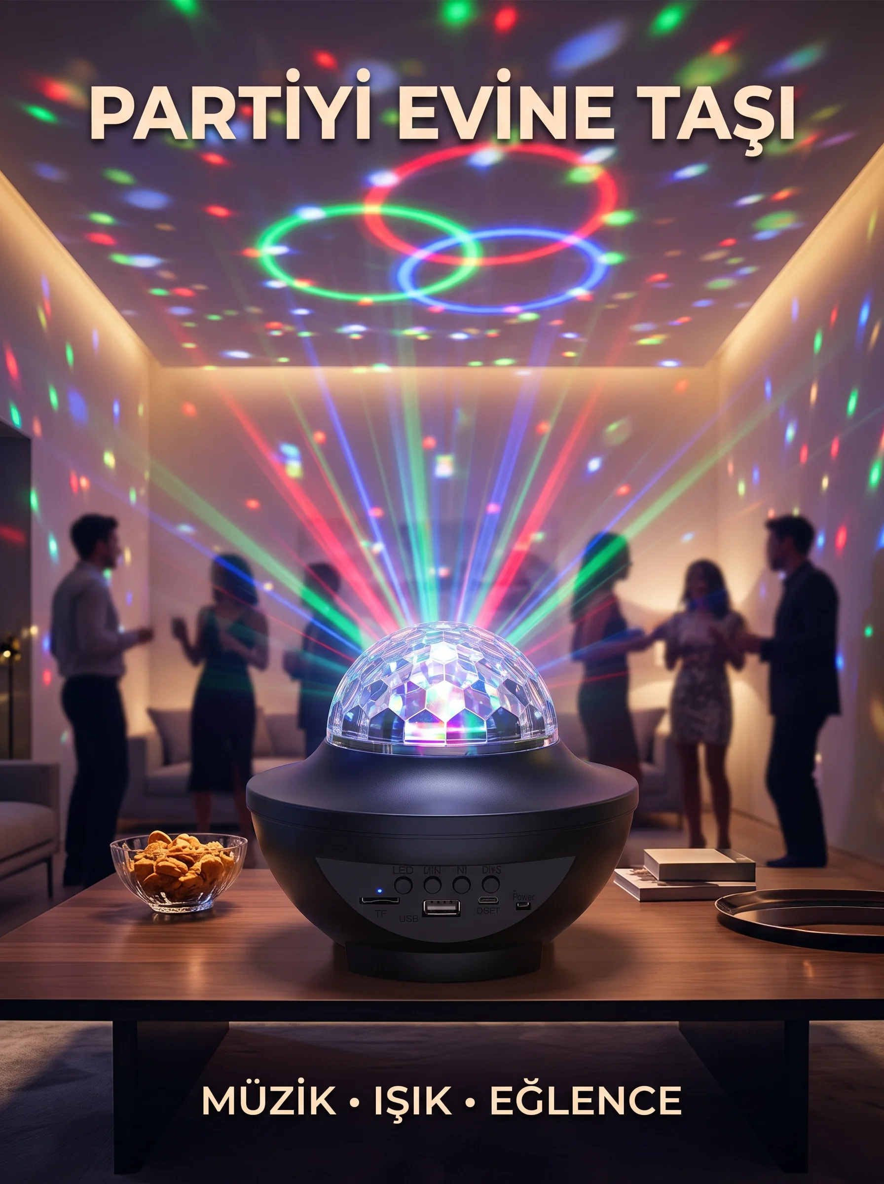 Müzikli RGB Disko Lambası Bluetooth Hoparlörlü Renkli Parti Işığı USB TF Kart Girişli Fiyatı, Yorumları ve Özellikleri