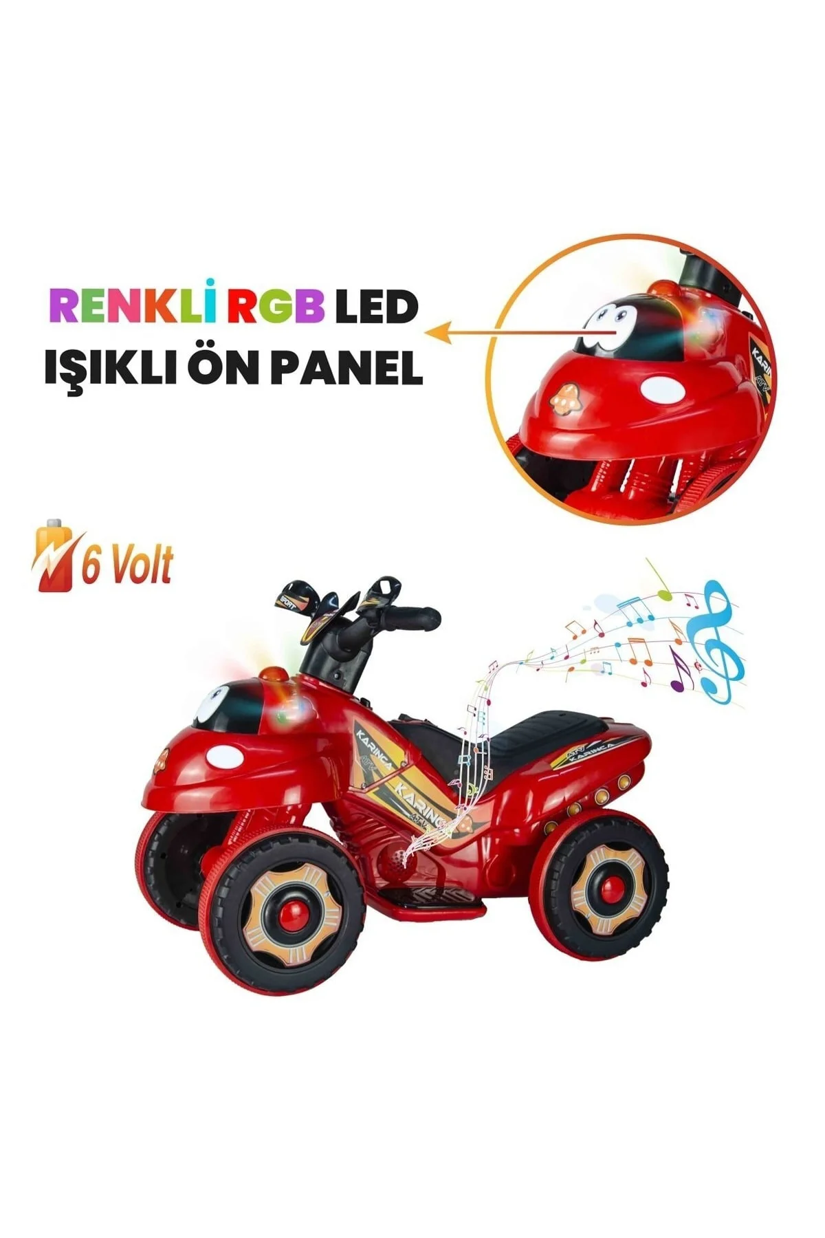 Müzikli Ve Led Işıklı Akülü Atv 6v Karınca Kırmızı